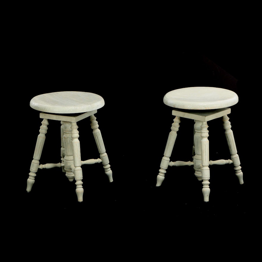 Pair of "Chantilly" Painted Pine Piano Stools