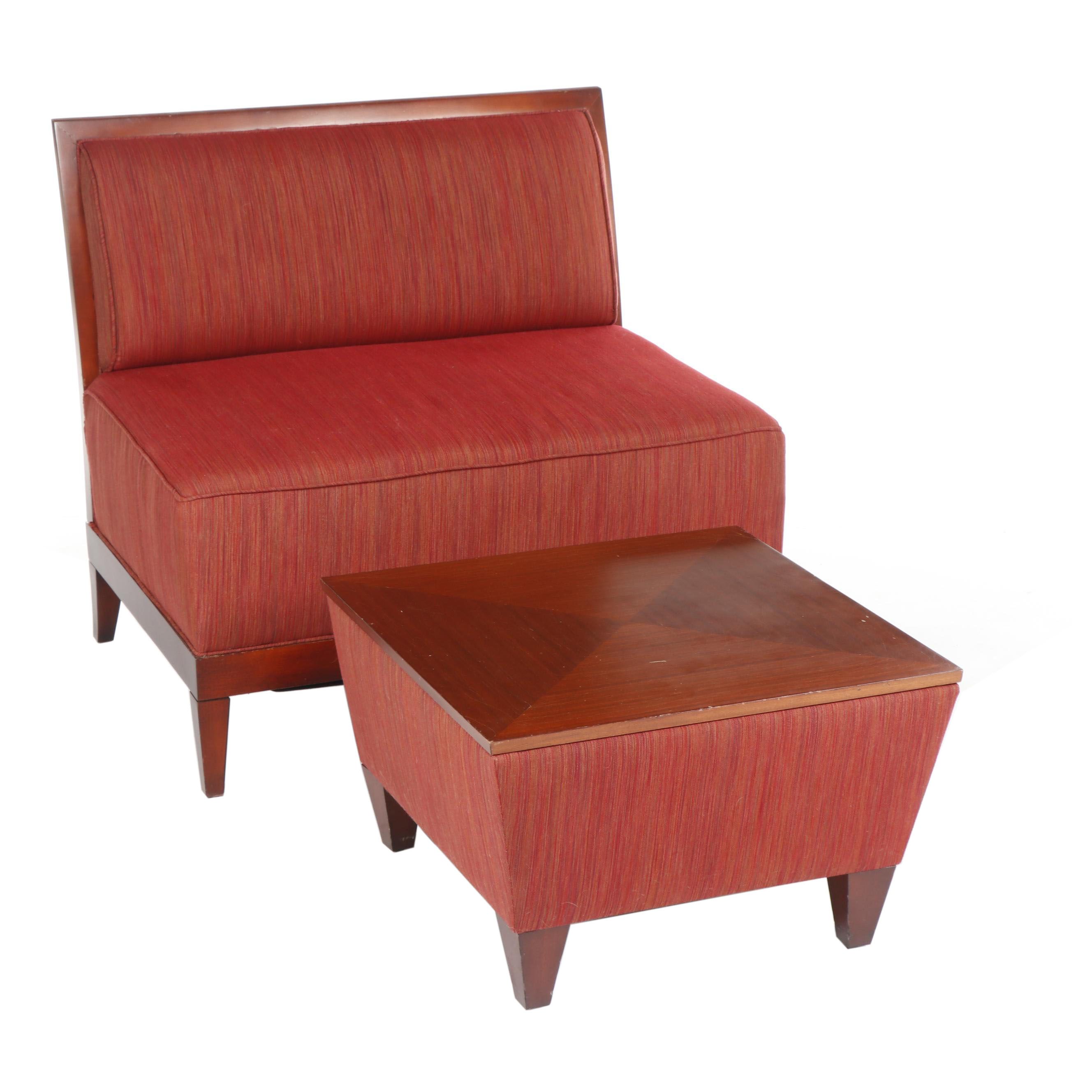 Baker Archetype Armless Straight-Back Chair with Custom Reversible Table Ottoman