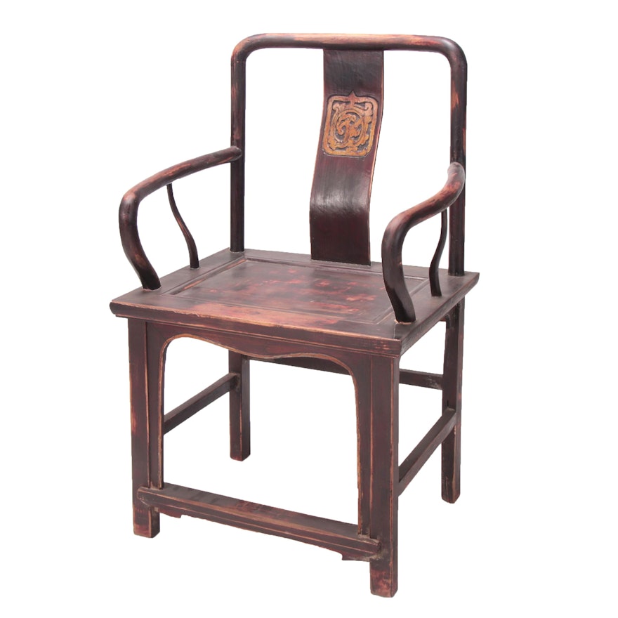 Chinese Southern Official Rosewood-Stained Wooden Open Arm Chair