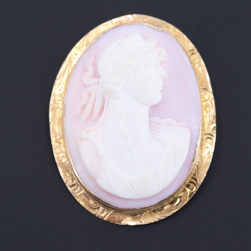10K Yellow Gold Conch Shell Cameo Converter Brooch