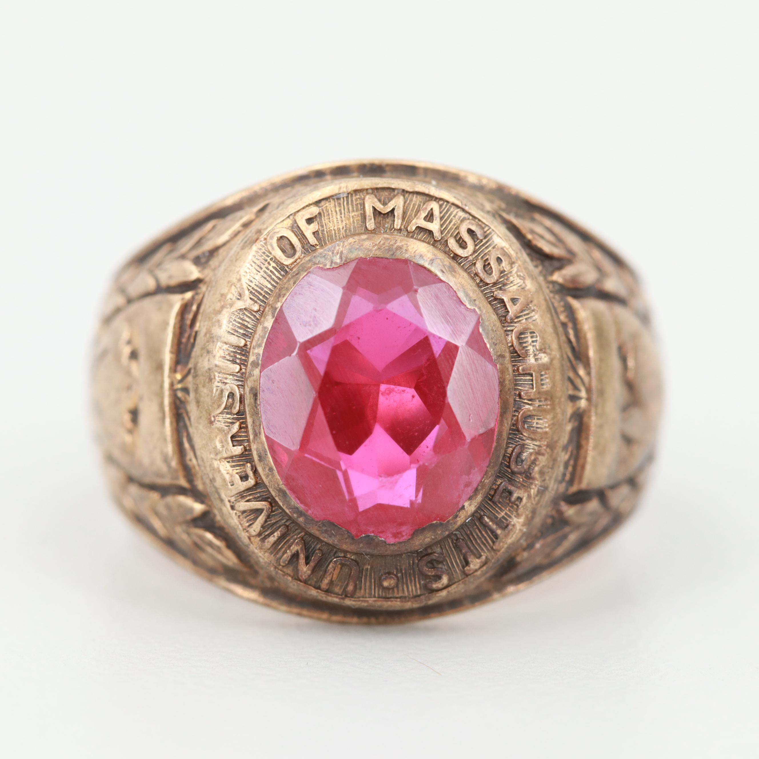 10K Yellow Gold Synthetic Ruby Class Ring