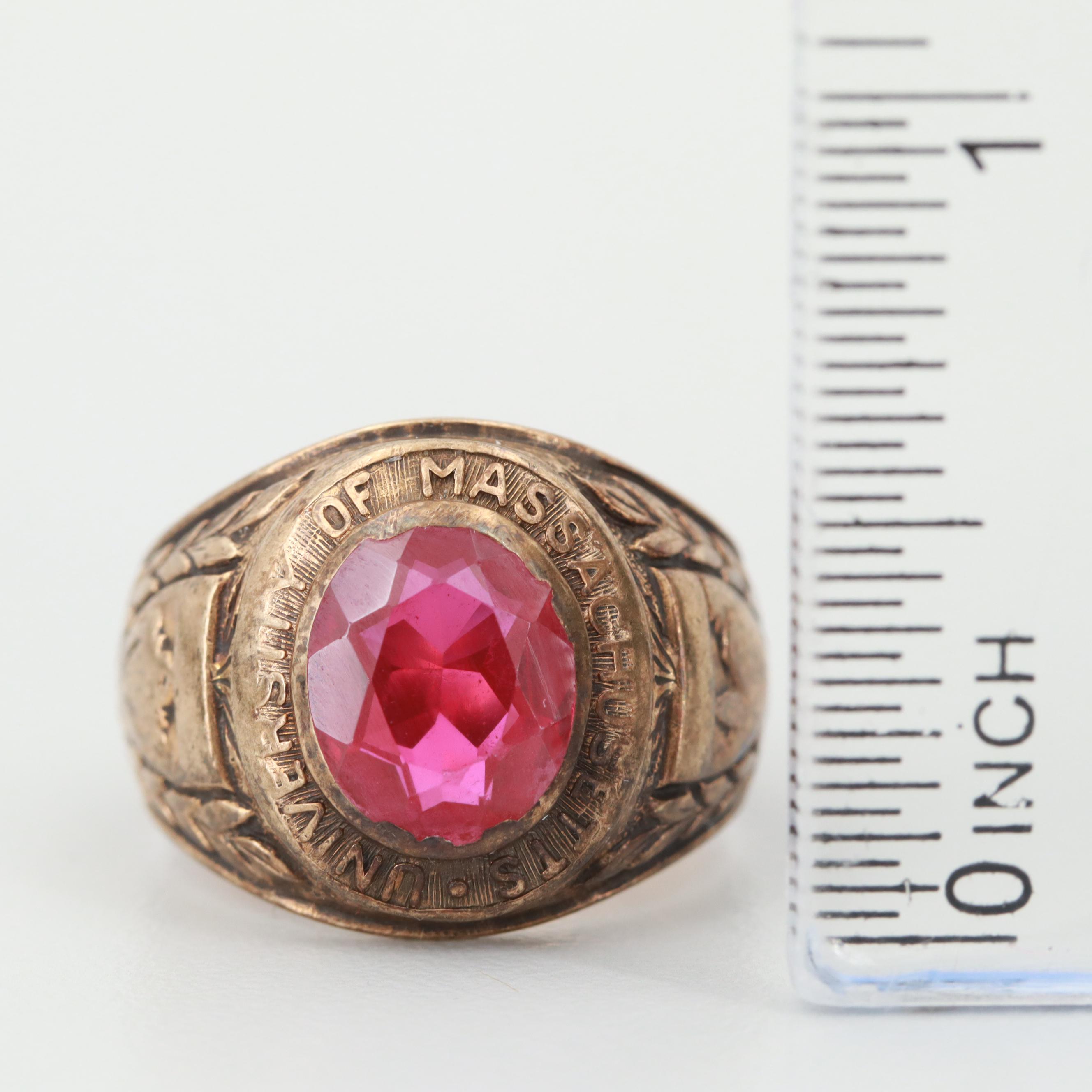 10K Yellow Gold Synthetic Ruby Class Ring