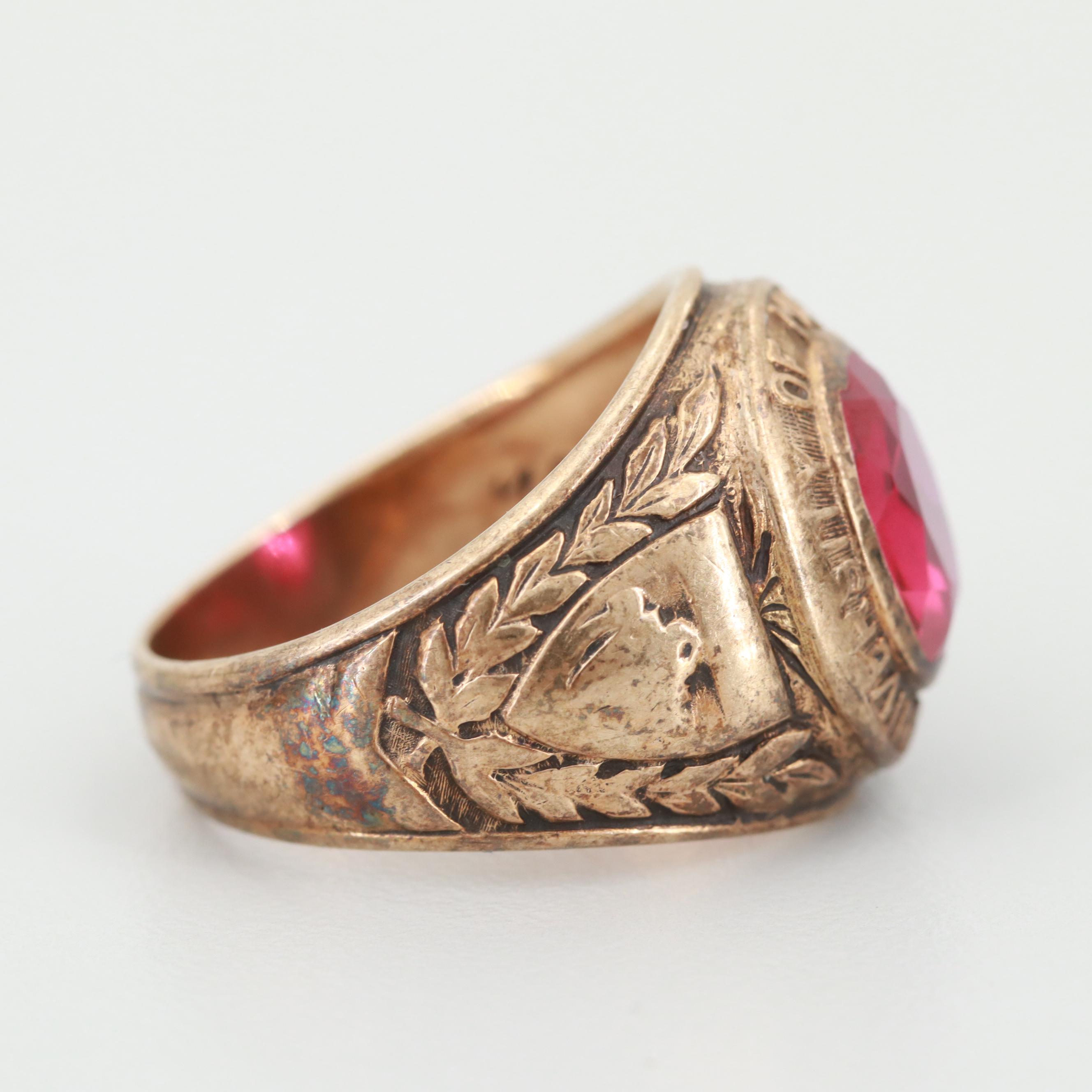 10K Yellow Gold Synthetic Ruby Class Ring