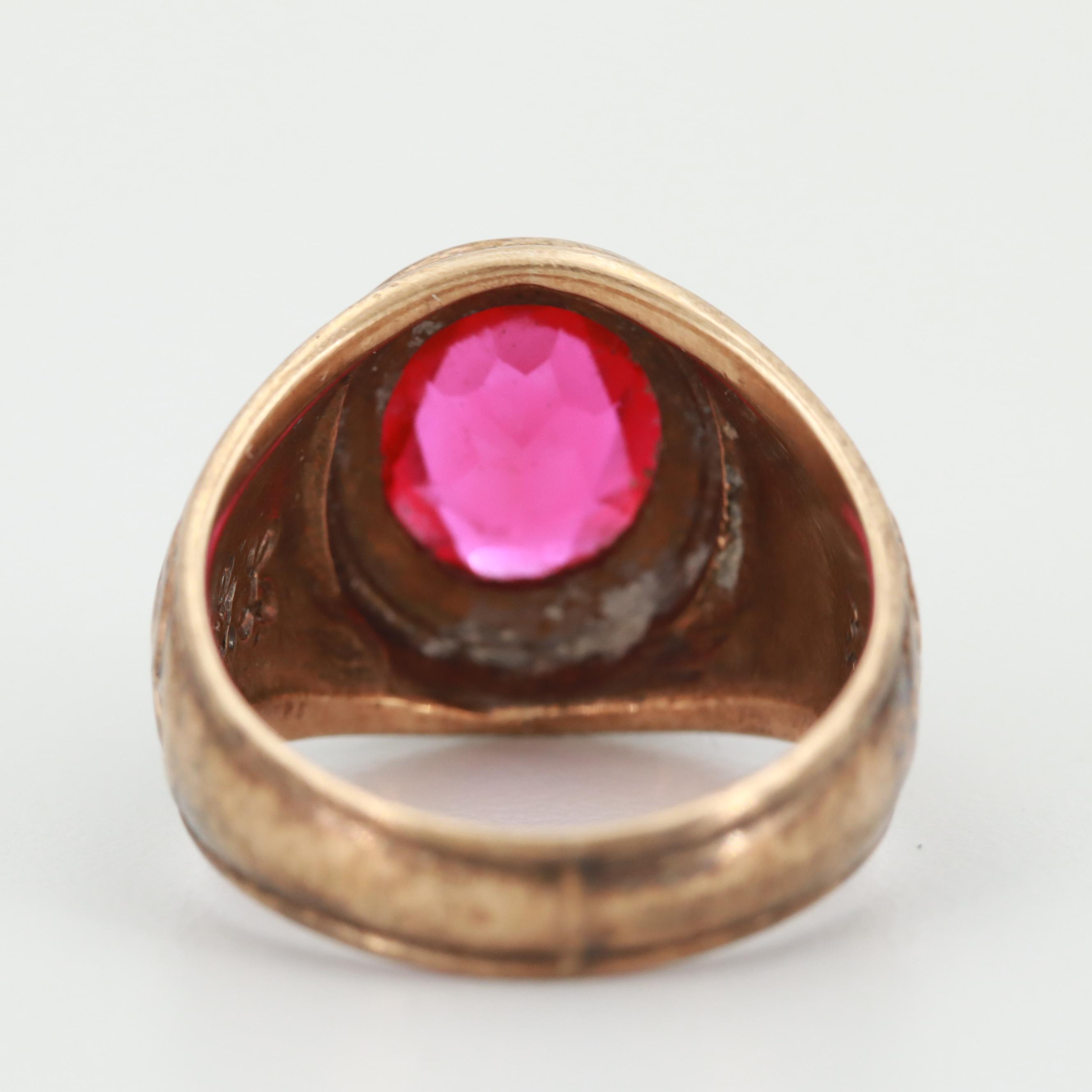 10K Yellow Gold Synthetic Ruby Class Ring