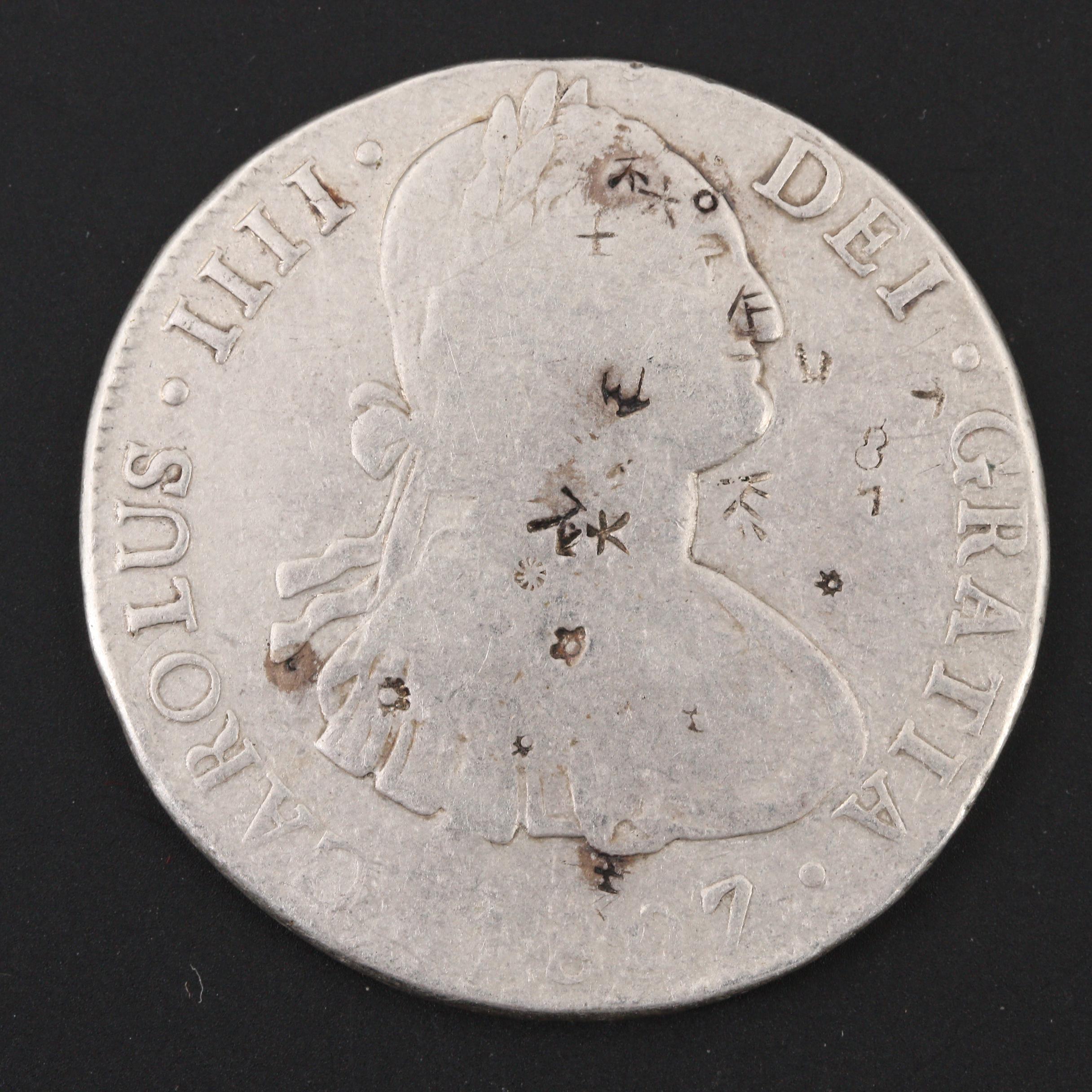 1807 Colonial Mexico Carlos IV 8 Reales Silver Coin with Chopmarks