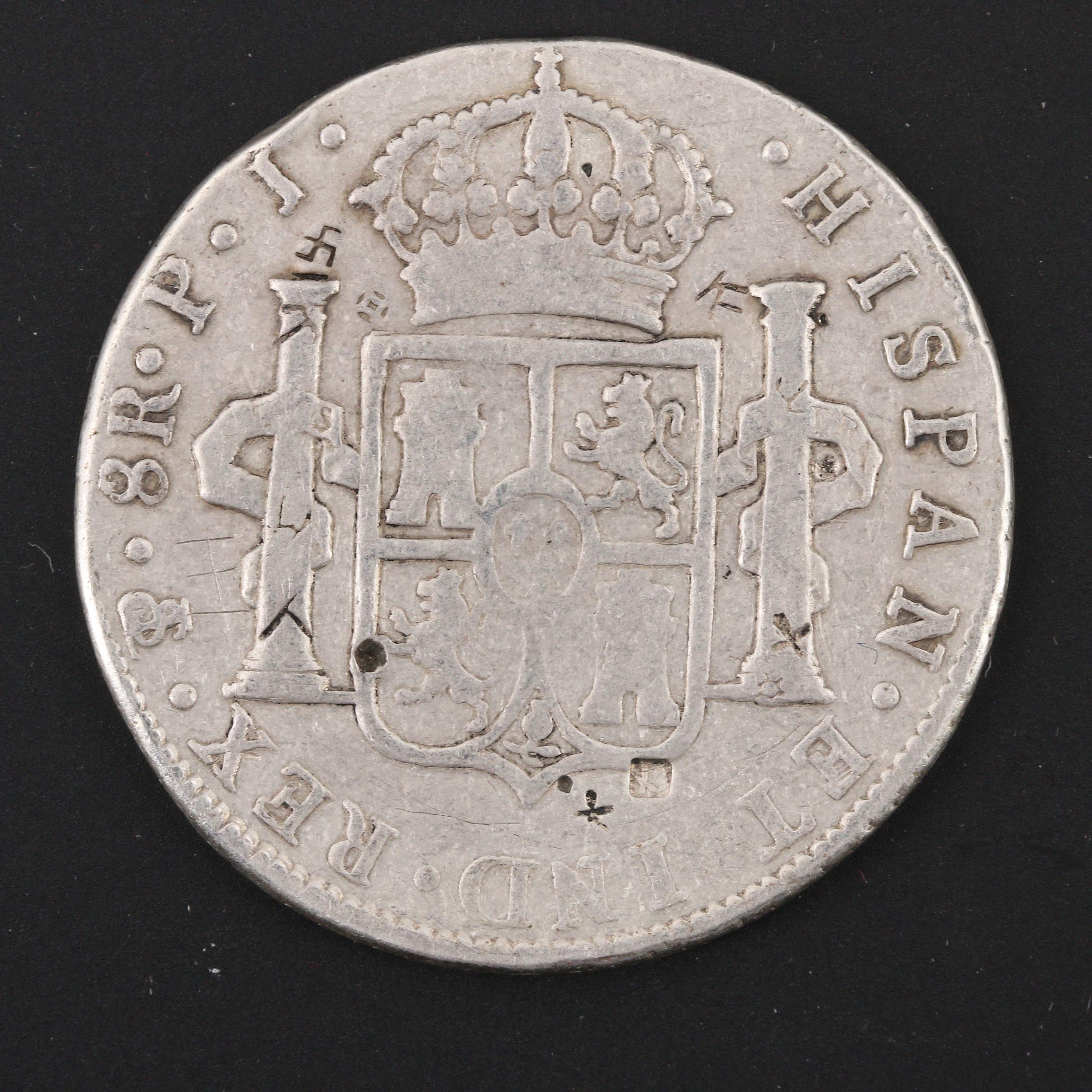1807 Colonial Mexico Carlos IV 8 Reales Silver Coin with Chopmarks