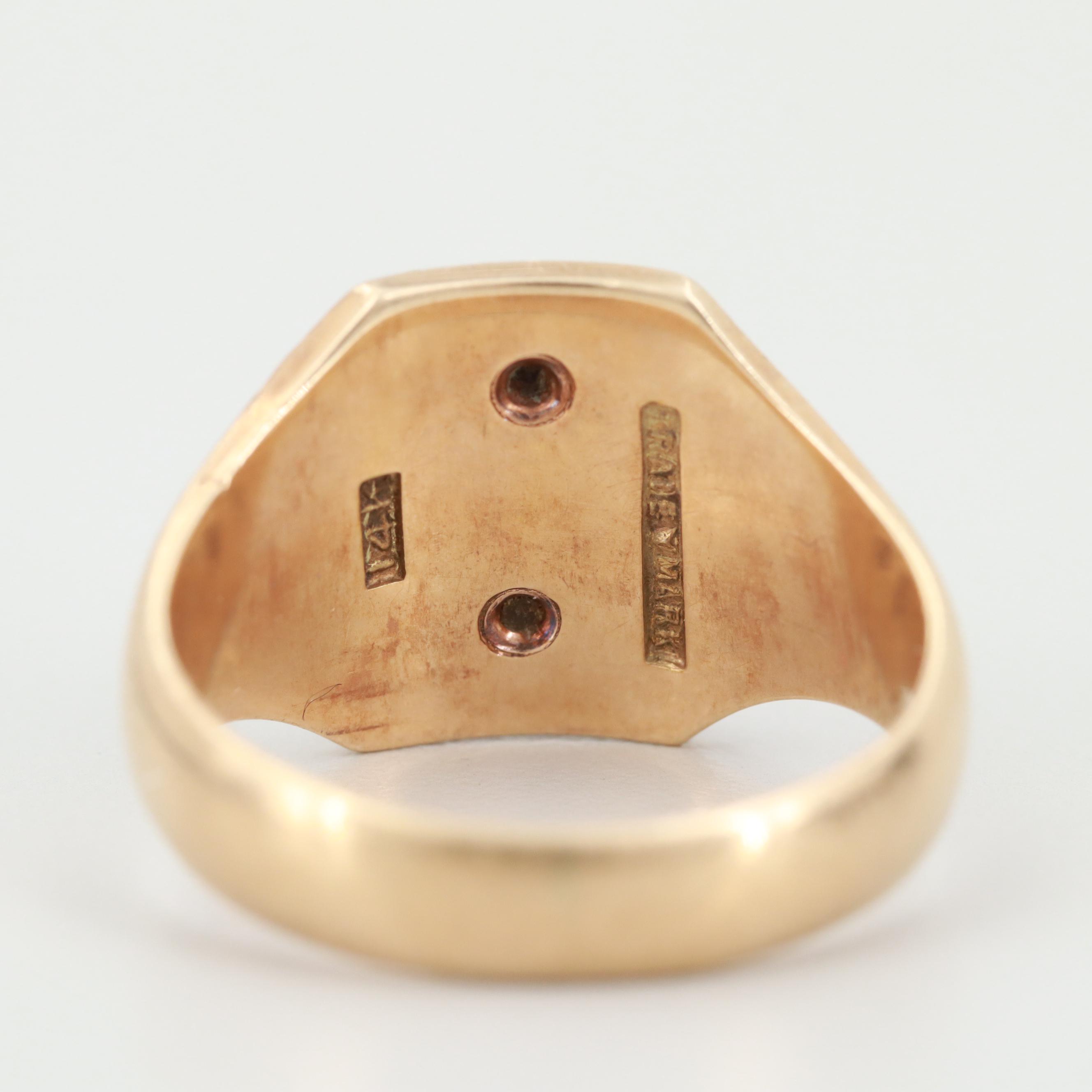 14K Yellow Gold Enamel Double Headed Eagle Ring