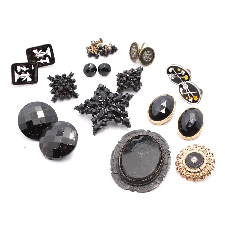 Black Costume Jewelry Earrings and Brooches