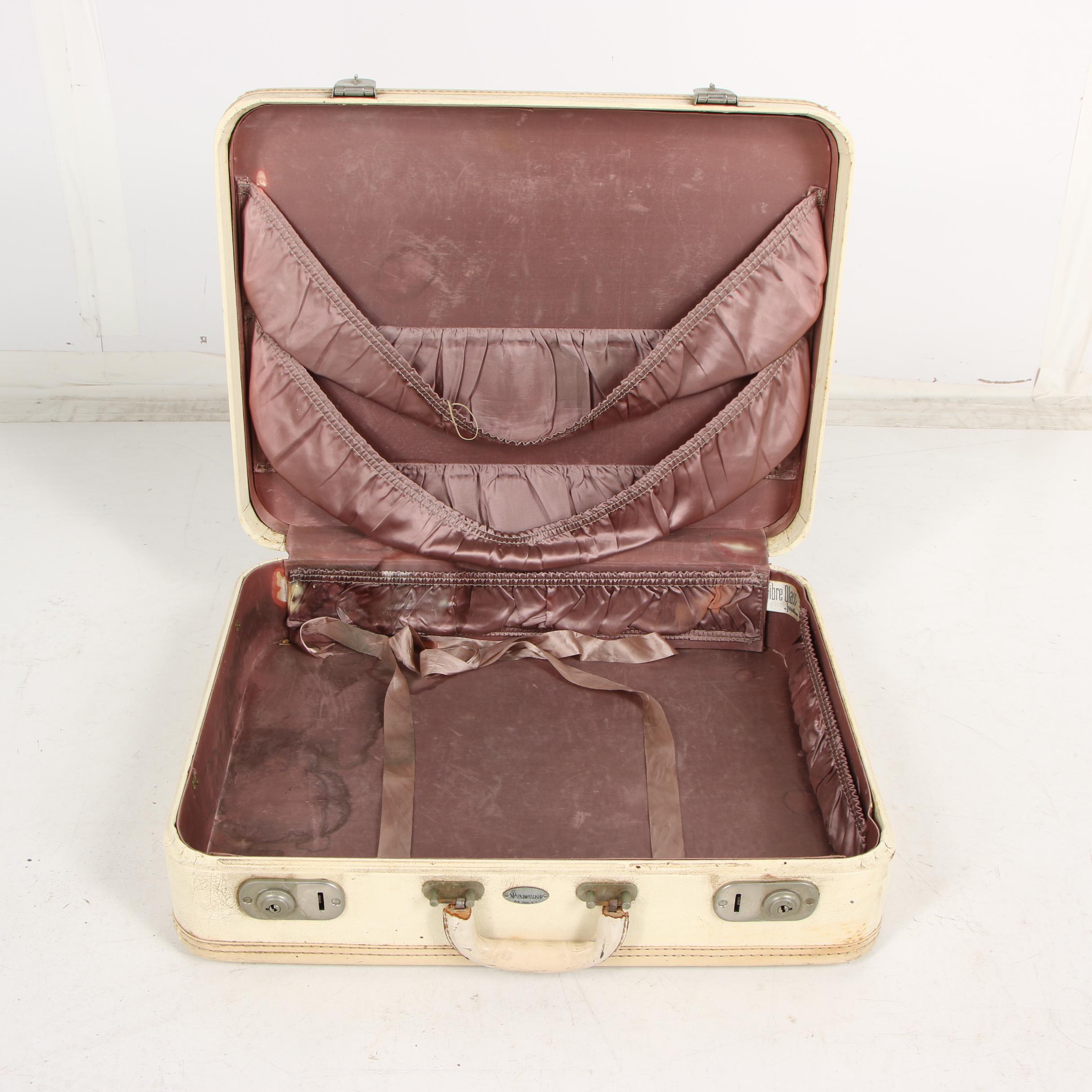 Maximillian New York Fibre Glass Canvas Suitcase, 1940s Vintage