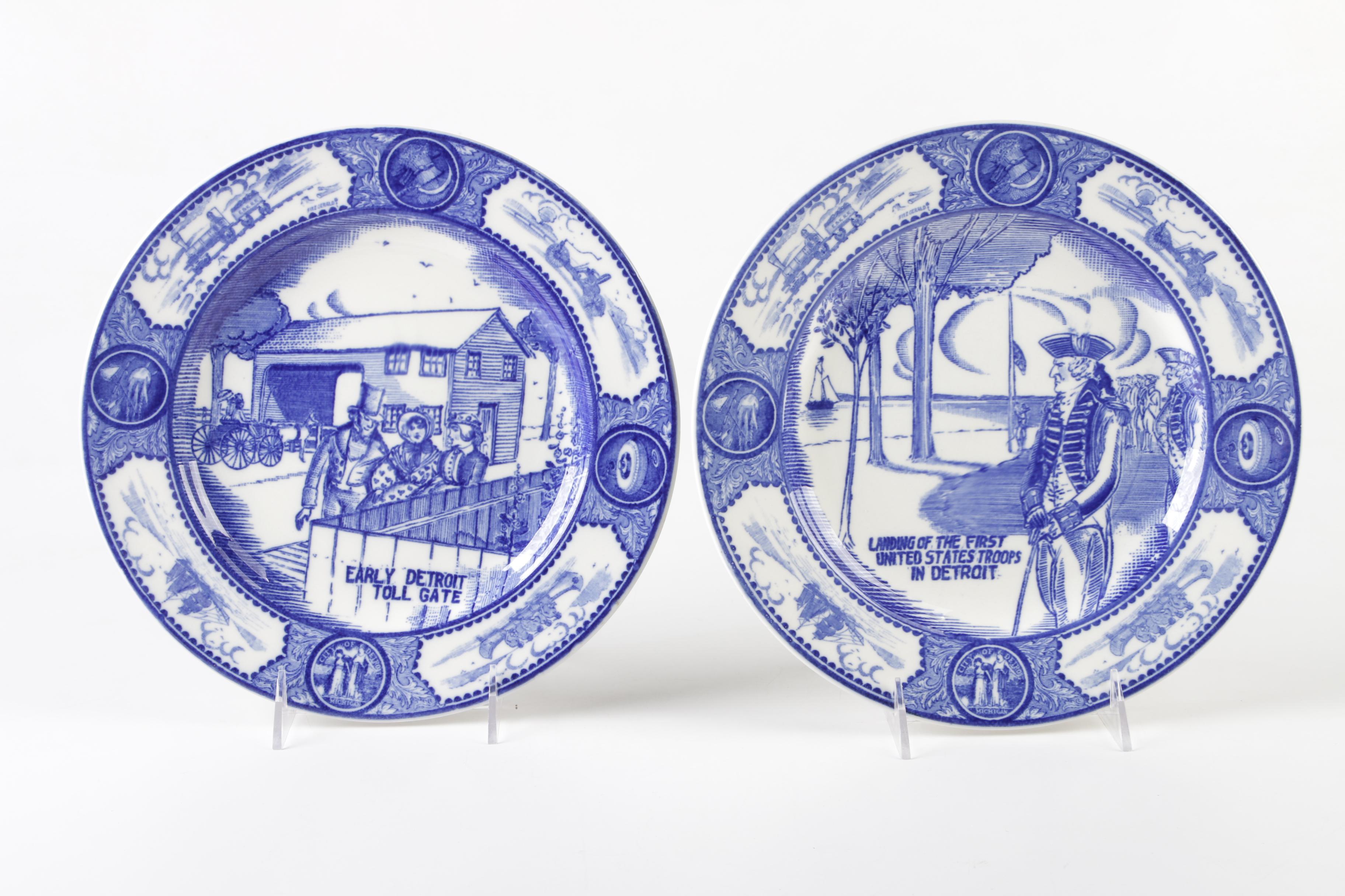 Spode Copeland "Historical Scenes of Early Detroit" Transferware Dinner Plates