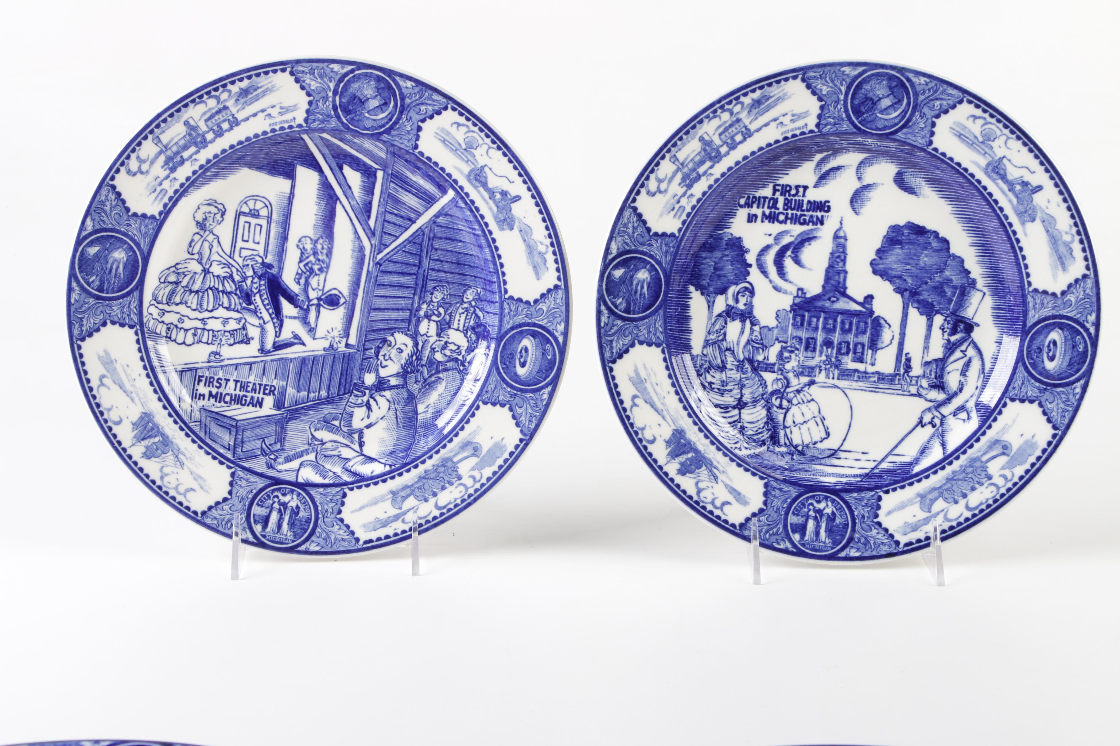 Spode Copeland "Historical Scenes of Early Detroit" Transferware Dinner Plates