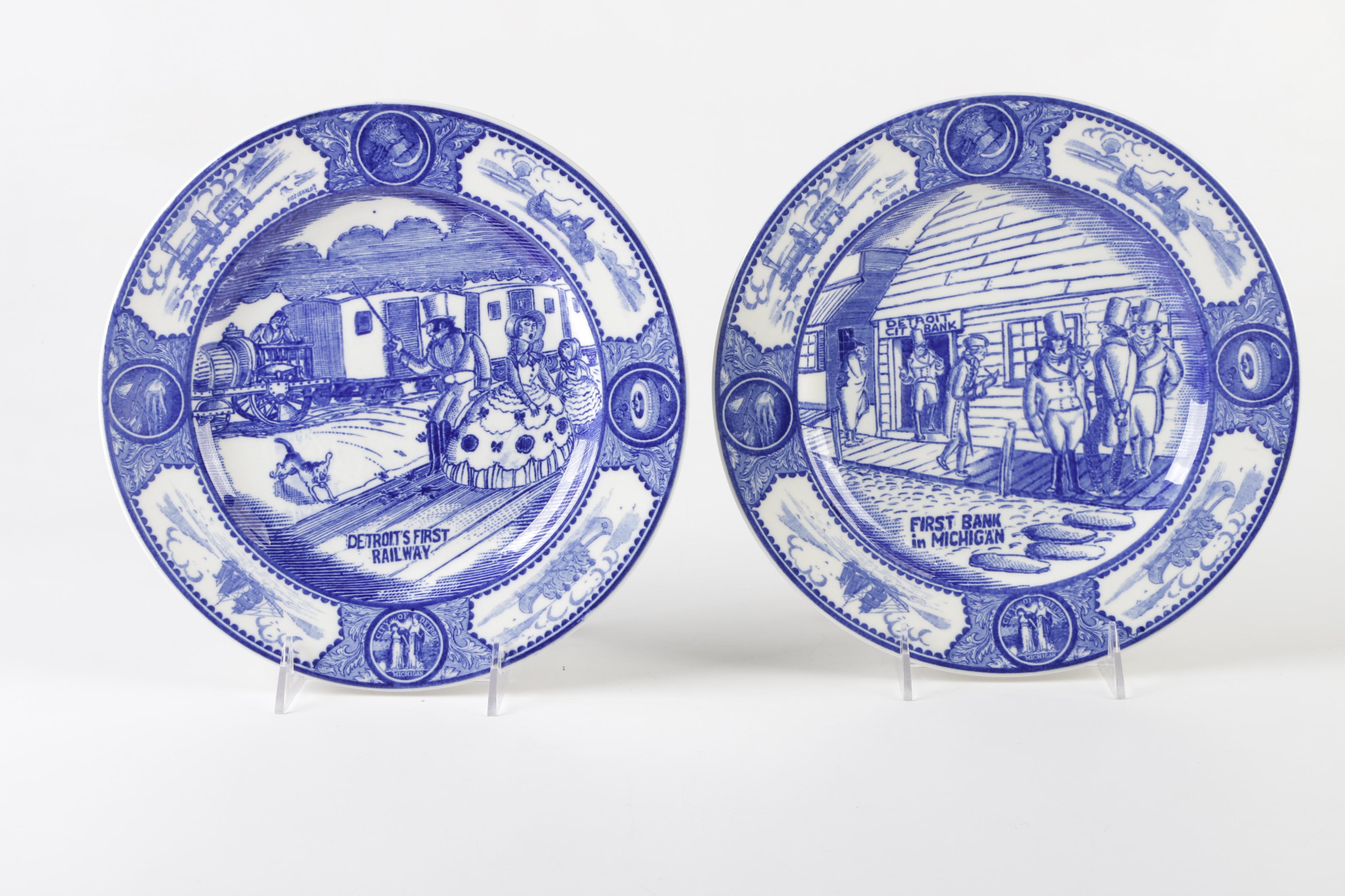 Spode Copeland "Historical Scenes of Early Detroit" Transferware Dinner Plates
