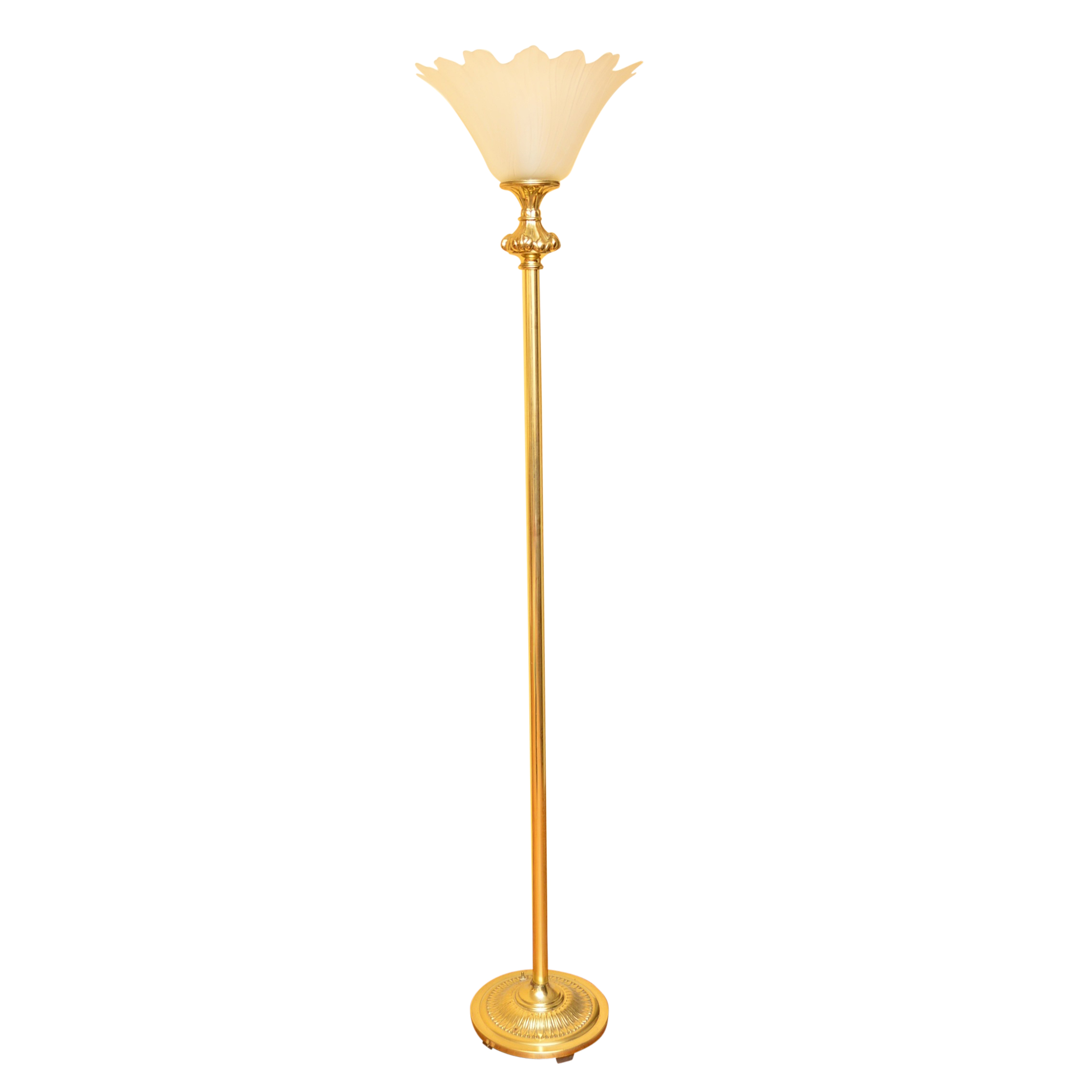 Neoclassical Torchiere Lamp with Sculpted Glass Shade