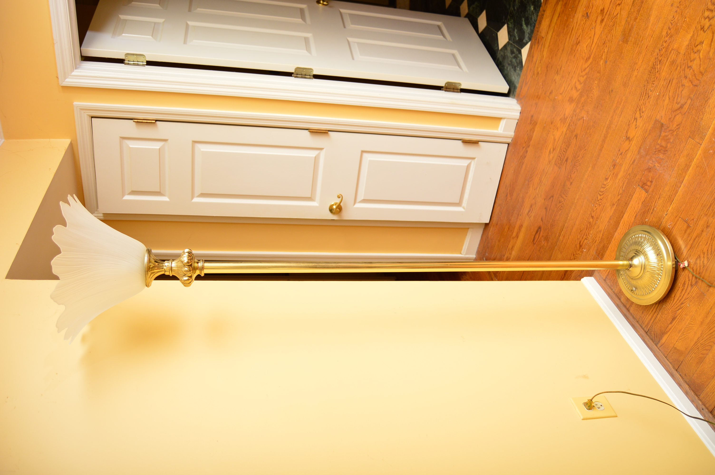 Neoclassical Torchiere Lamp with Sculpted Glass Shade