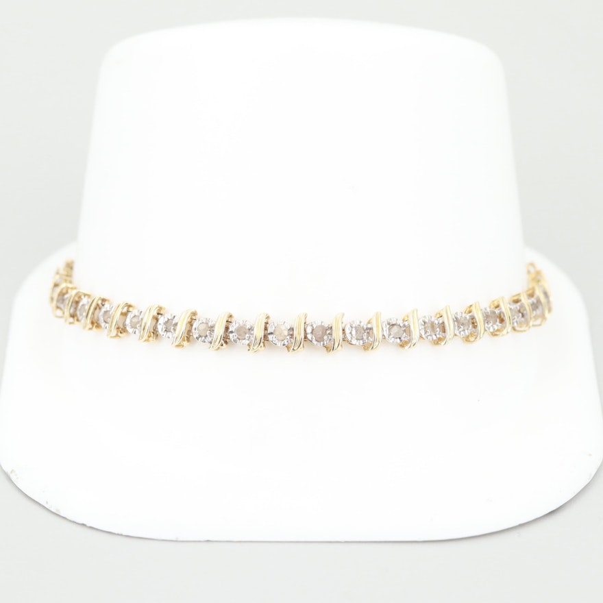 10K Yellow Gold Diamond S-Link Tennis Bracelet