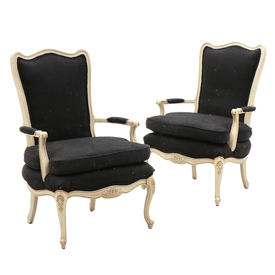 Pair Upholstered Arm Chairs in Black