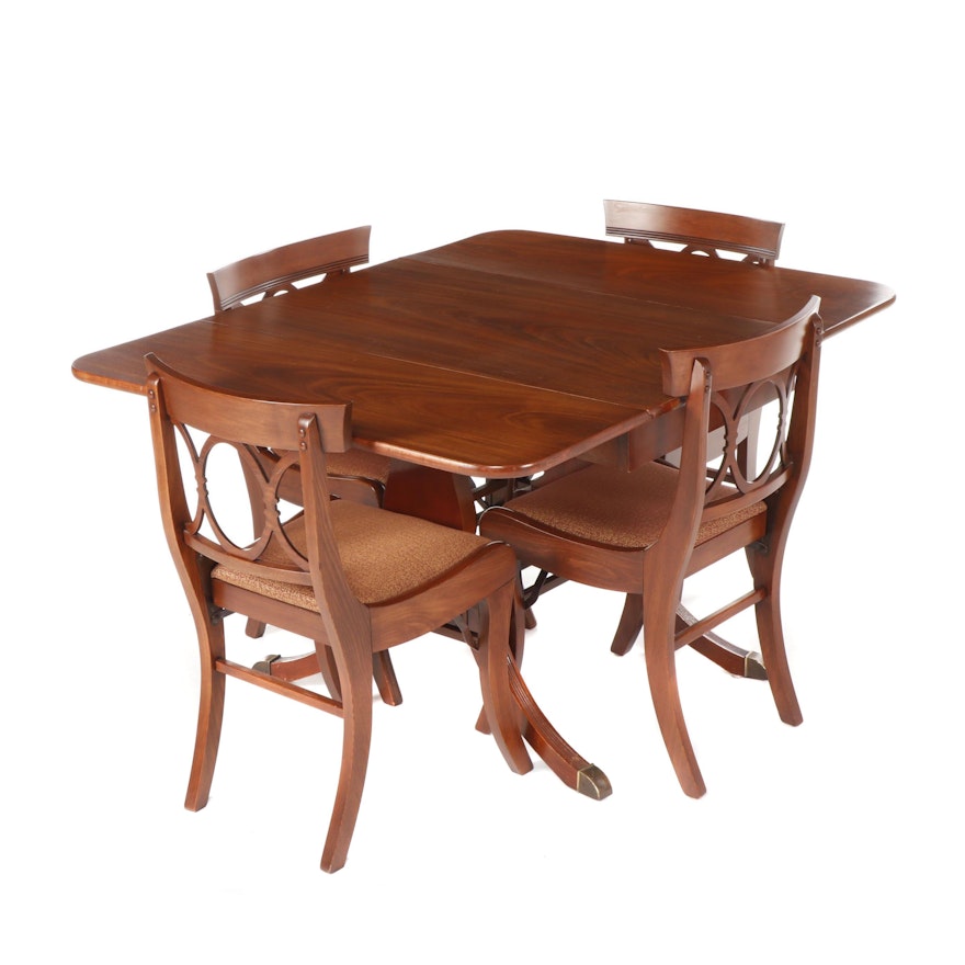 Duncan Phyfe Style Dining Table with Tell City Mahogany Folding Chairs, 20th C.