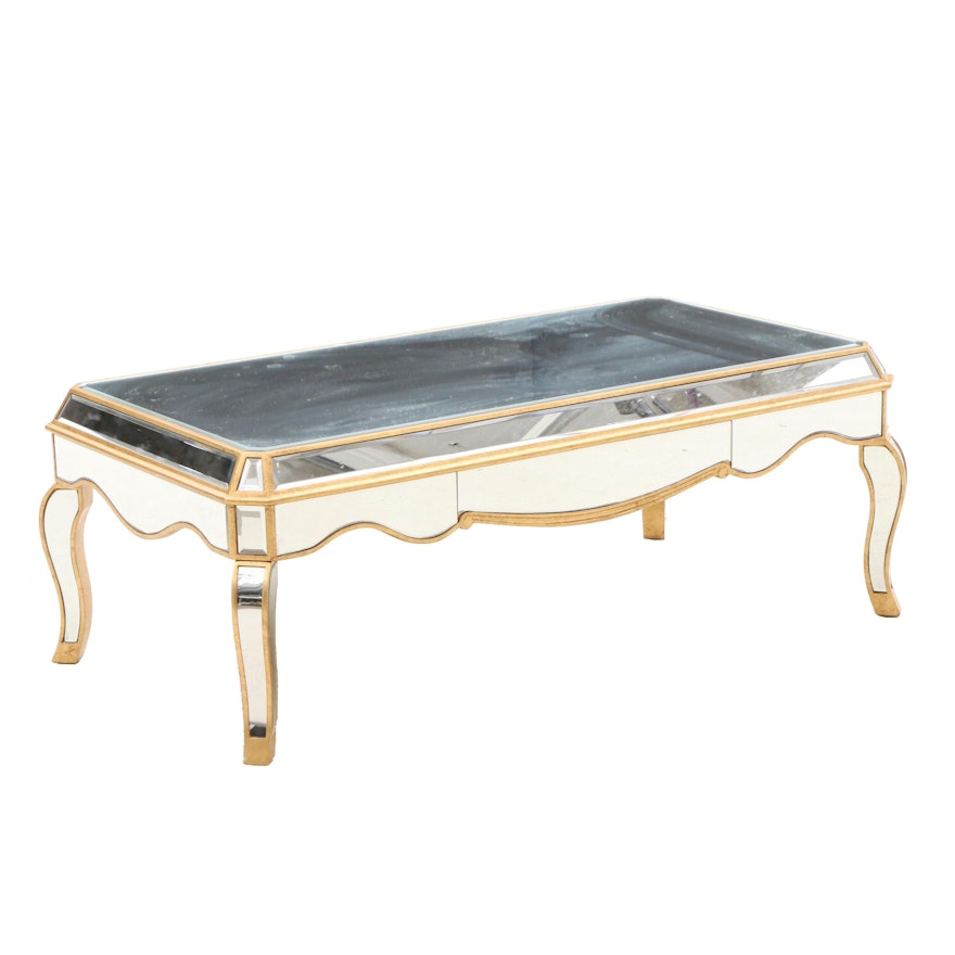 One Kings Lane "Camille" Mirrored Coffee Table with Gilt Trim