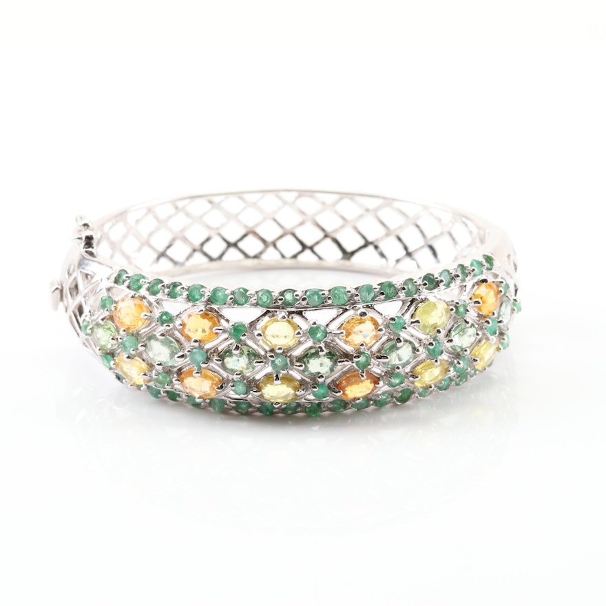 Sterling Silver Emerald and Sapphire Bracelet