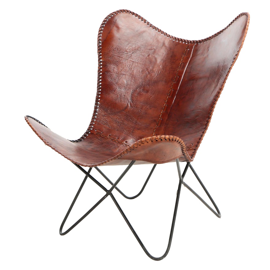 Stitched Leather Butterfly Chair, 21st Century