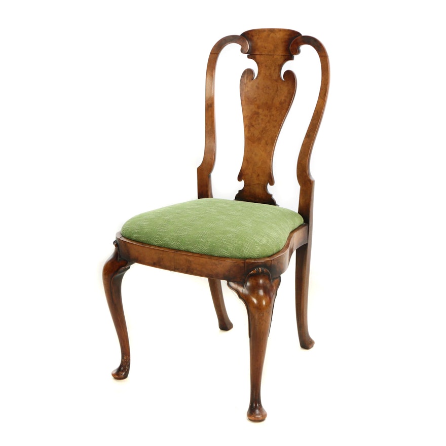 George II Style Burled Walnut Side Chair, Early 20th Century