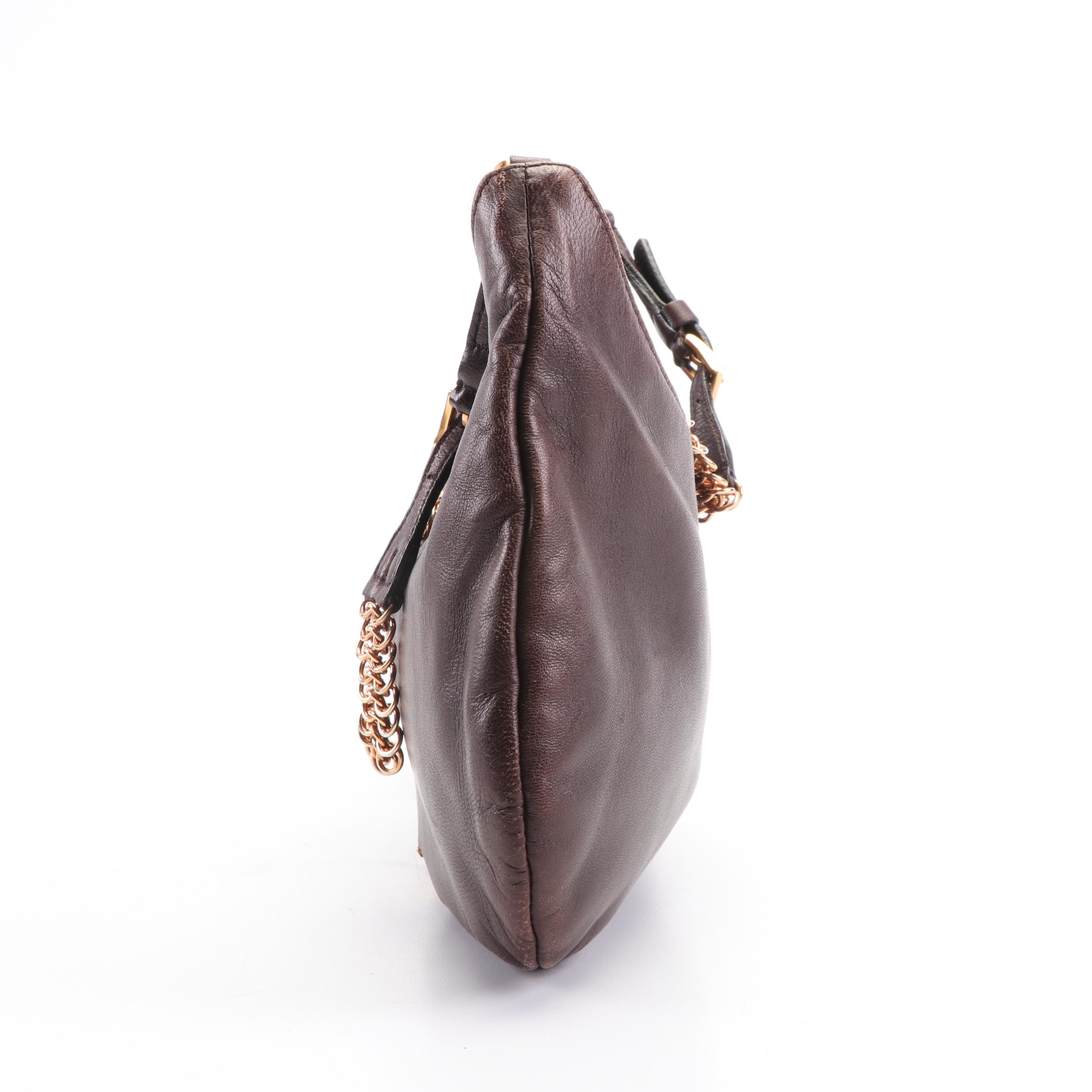Prada Brown Leather Shoulder Bag, Made in Italy