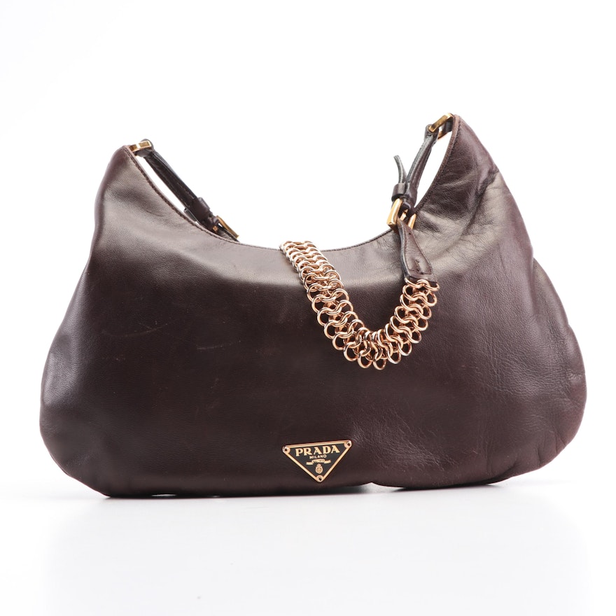 Prada Brown Leather Shoulder Bag, Made in Italy