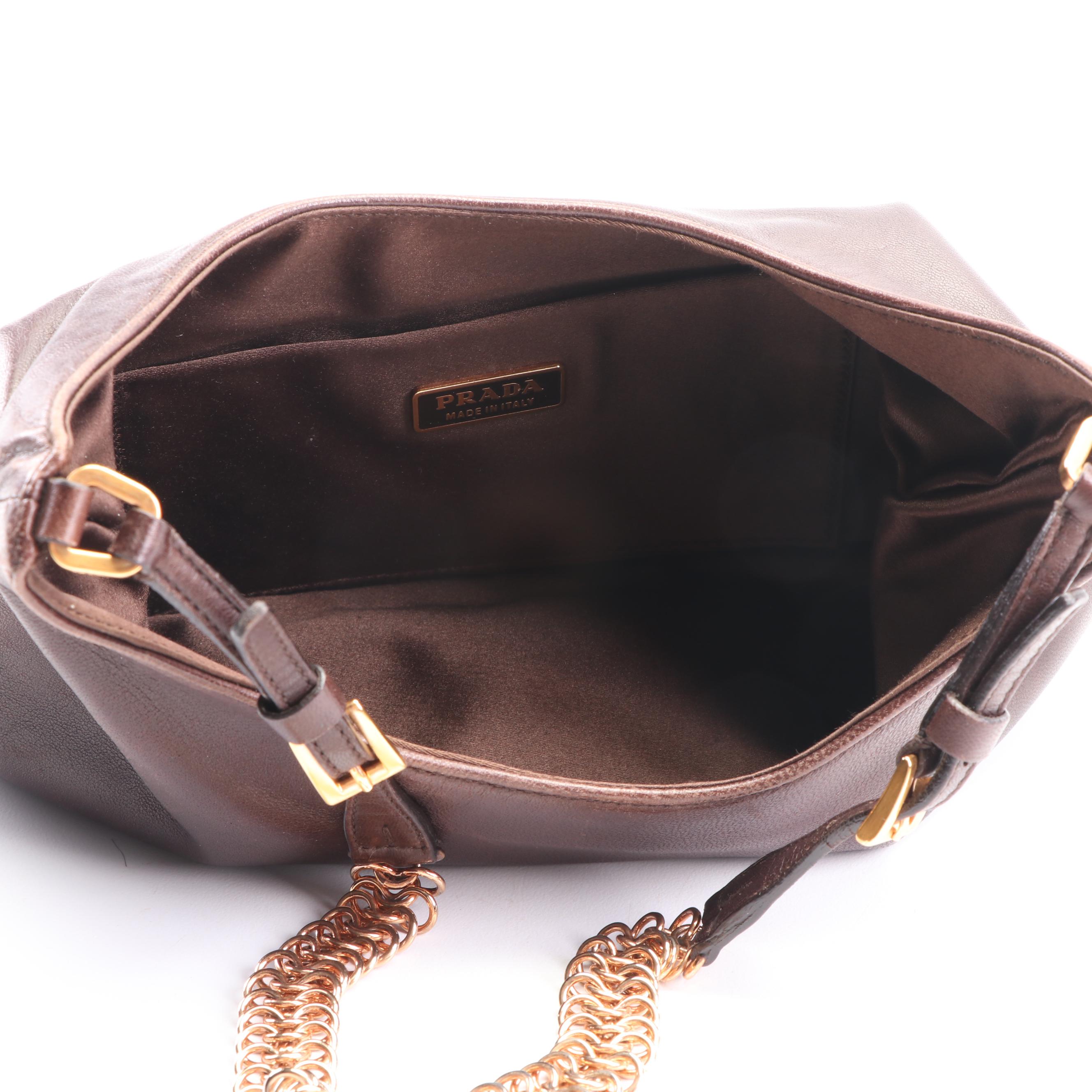 Prada Brown Leather Shoulder Bag, Made in Italy