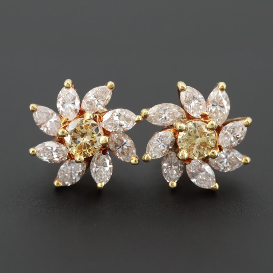 18K Yellow Gold 1.52 CTW Diamond Floral Motif Earrings