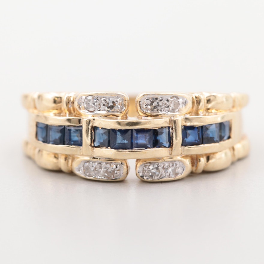 14K Yellow Gold Blue Sapphire and Diamond Ring