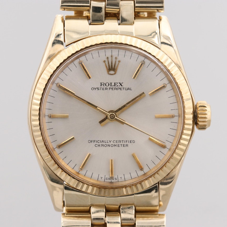 Vintage Rolex Oyster Perpetual 14K Yellow Gold Wristwatch, 1969