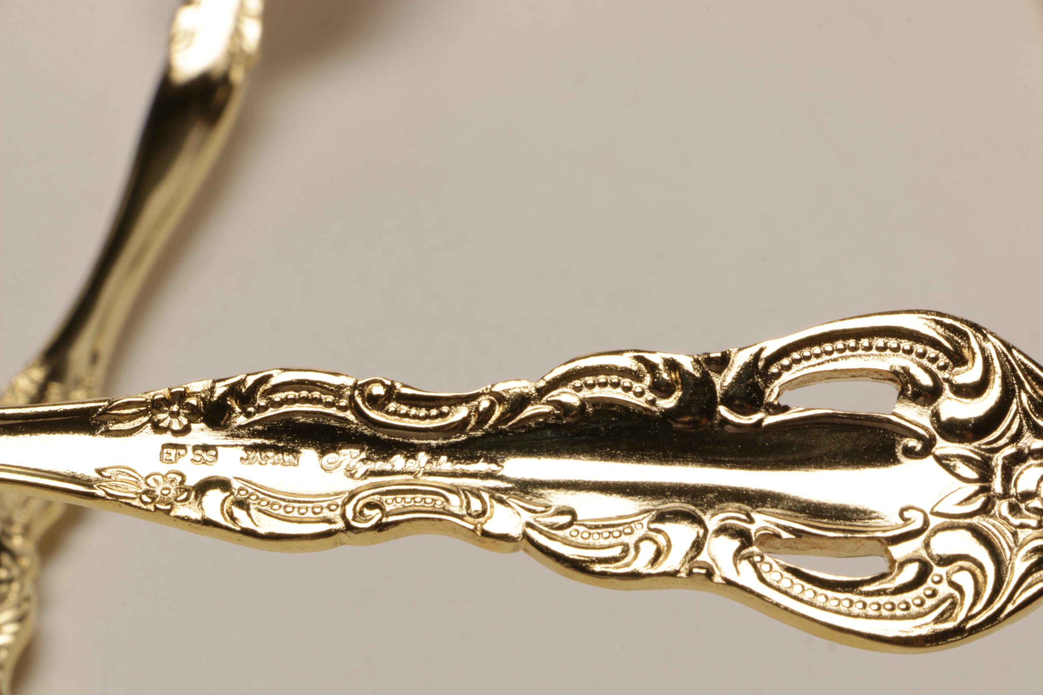 Japanese Electro Gold Plate Stainless Steel "Royal Splendor" Flatware with Chest