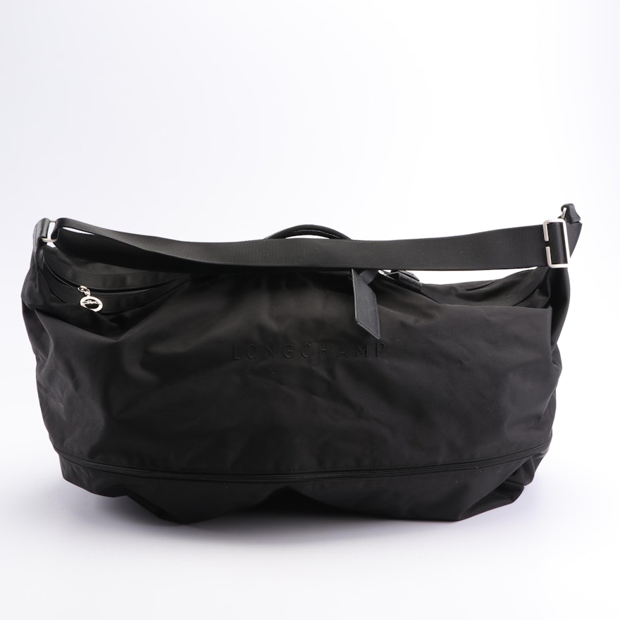 Longchamp Paris Black Nylon Duffel Bag