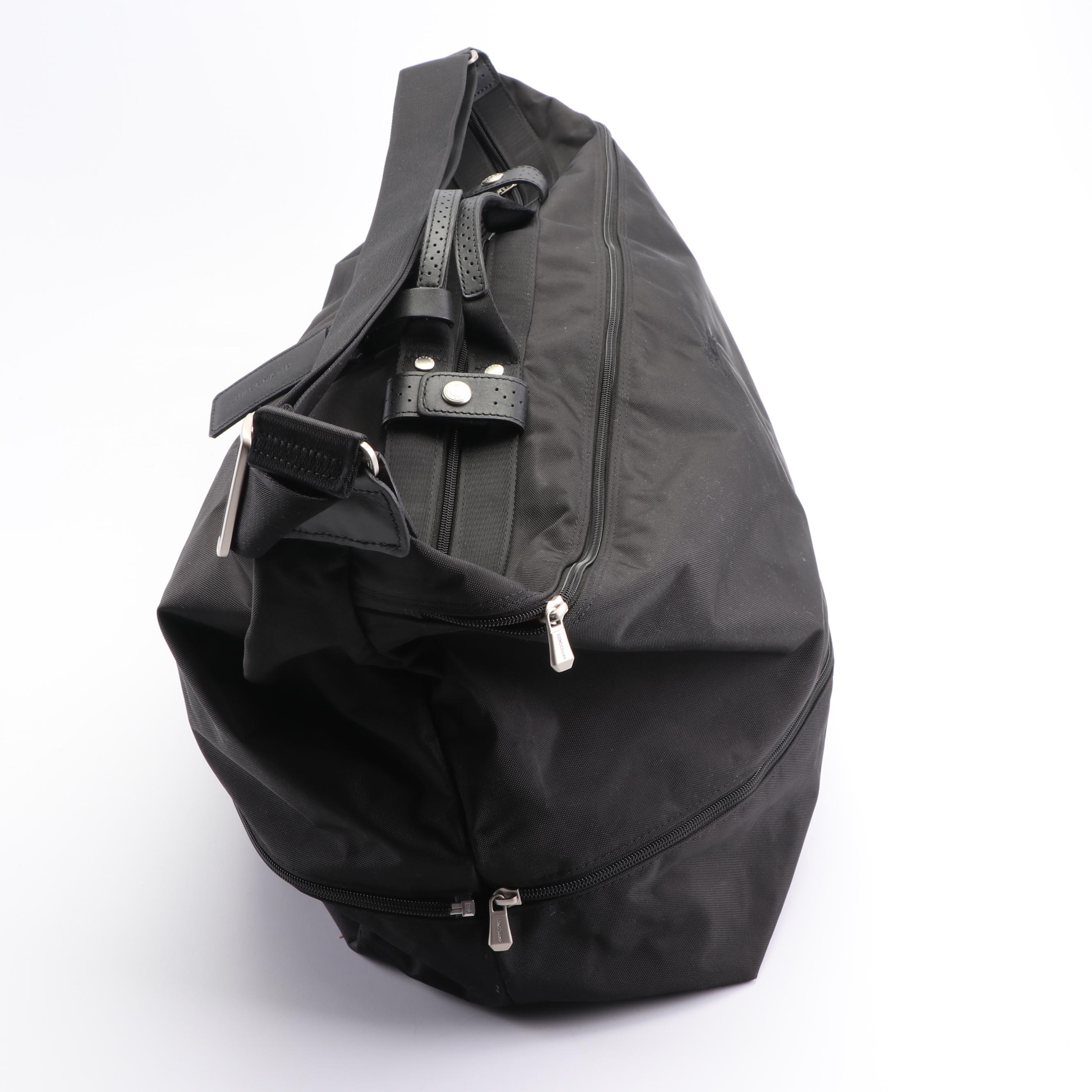 Longchamp Paris Black Nylon Duffel Bag