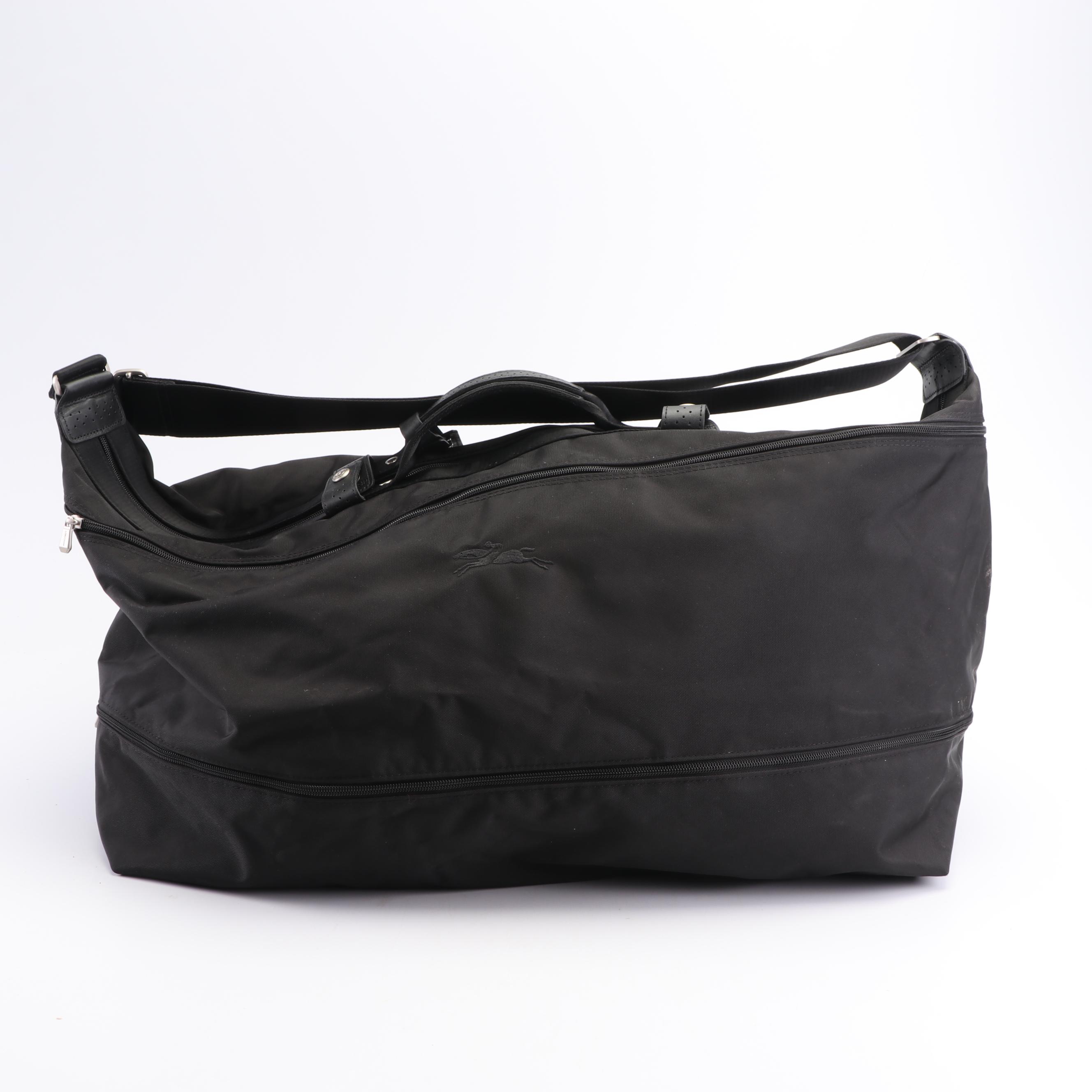 Longchamp Paris Black Nylon Duffel Bag