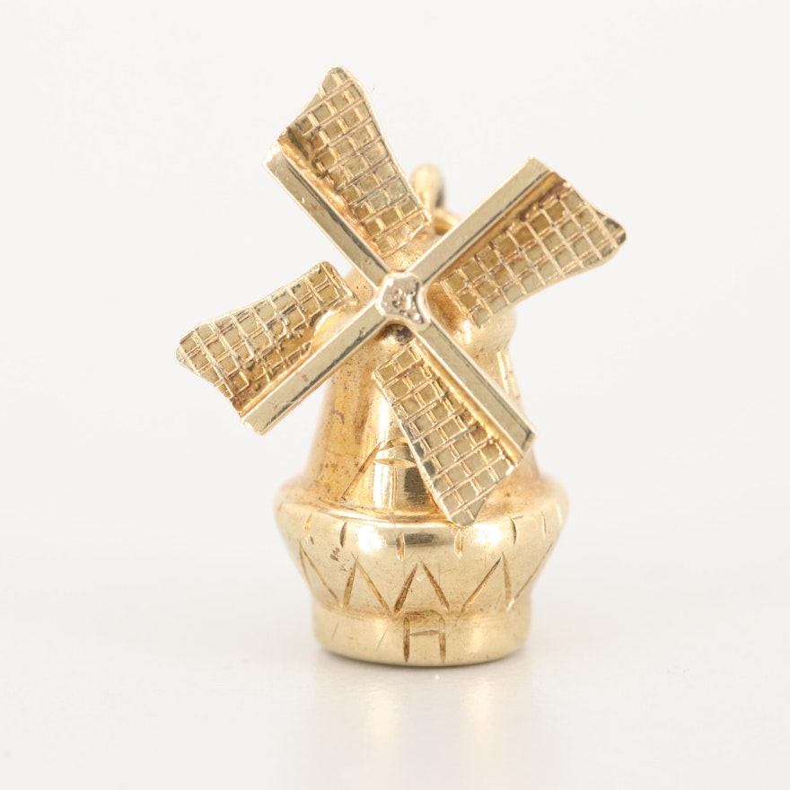 Vintage 14K Yellow Gold Articulating Windmill Charm