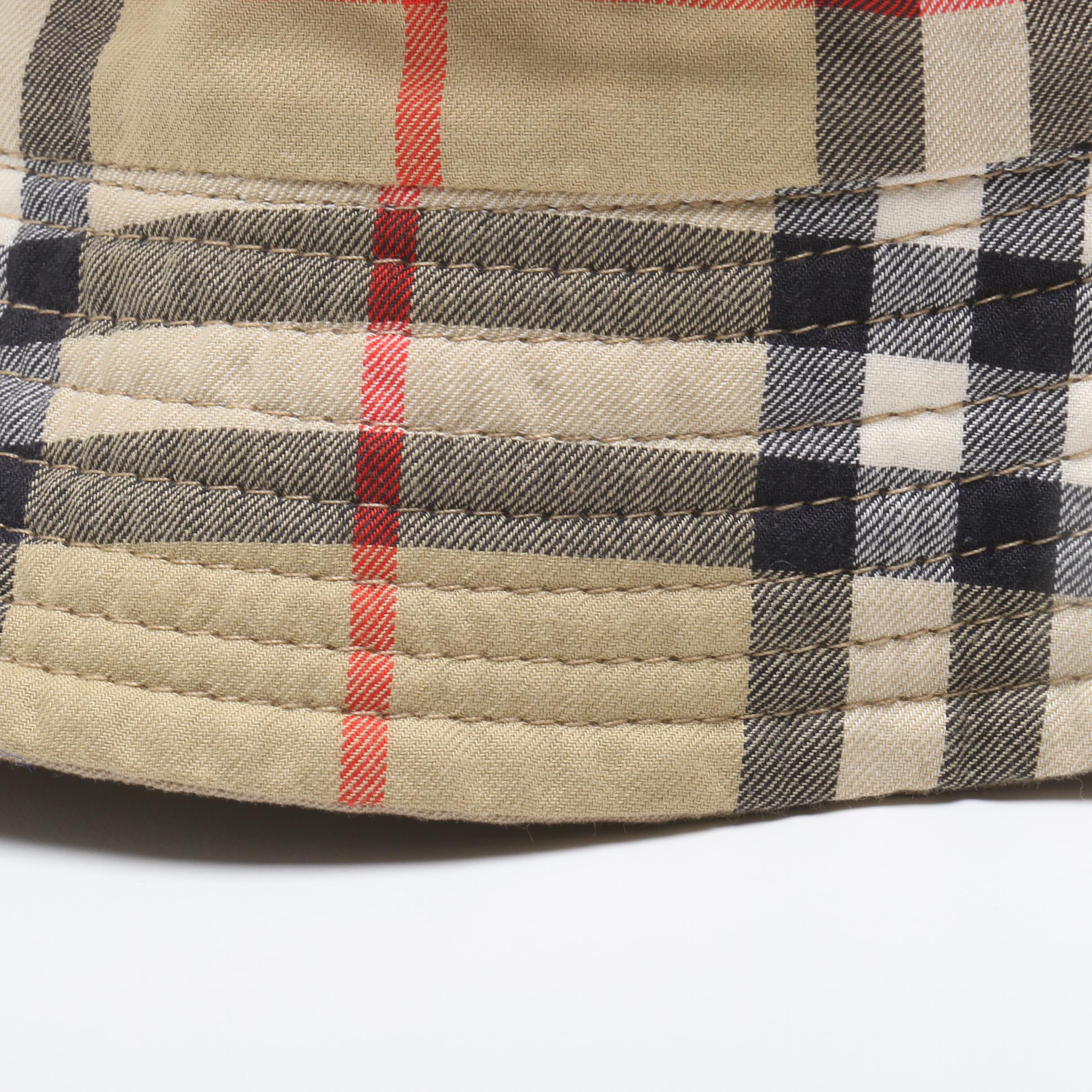 Burberry London Silk Scarf and Cotton Buckle Hat with Velcro Storage Bag