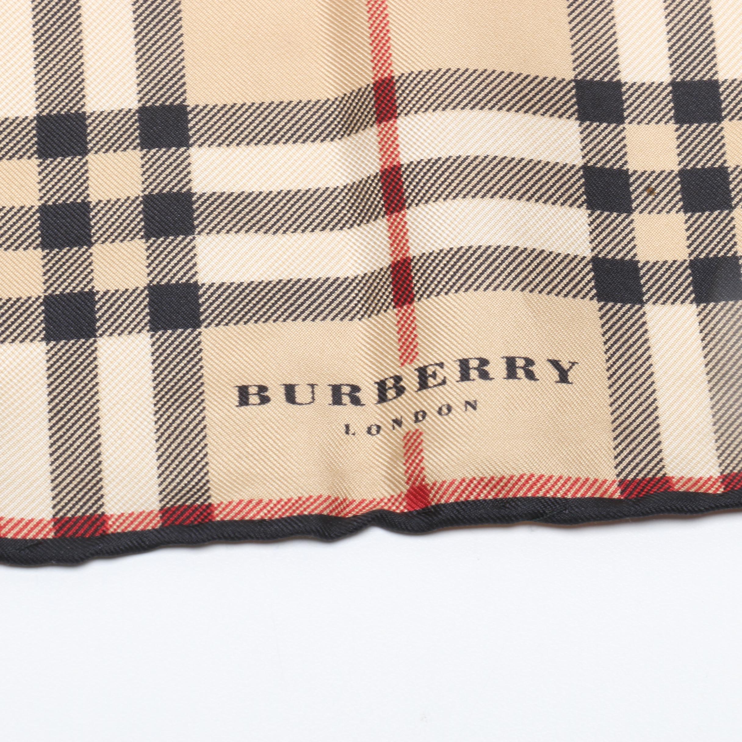 Burberry London Silk Scarf and Cotton Buckle Hat with Velcro Storage Bag