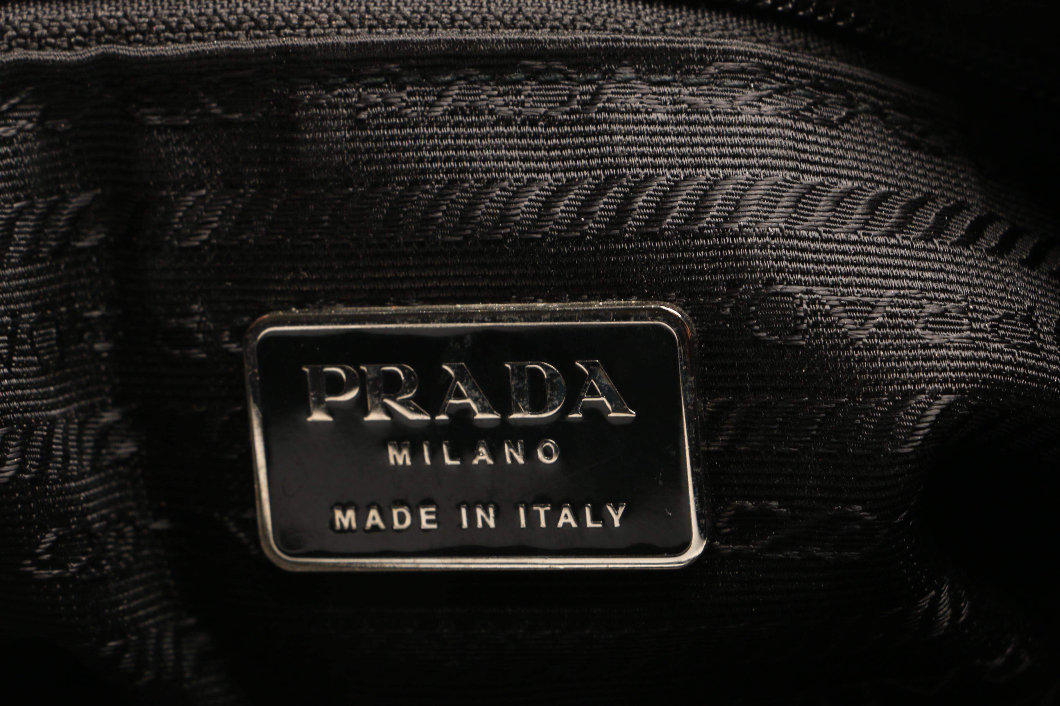 Prada Black Leather Shoulder Bag with Acrylic Chain and Leather Strap