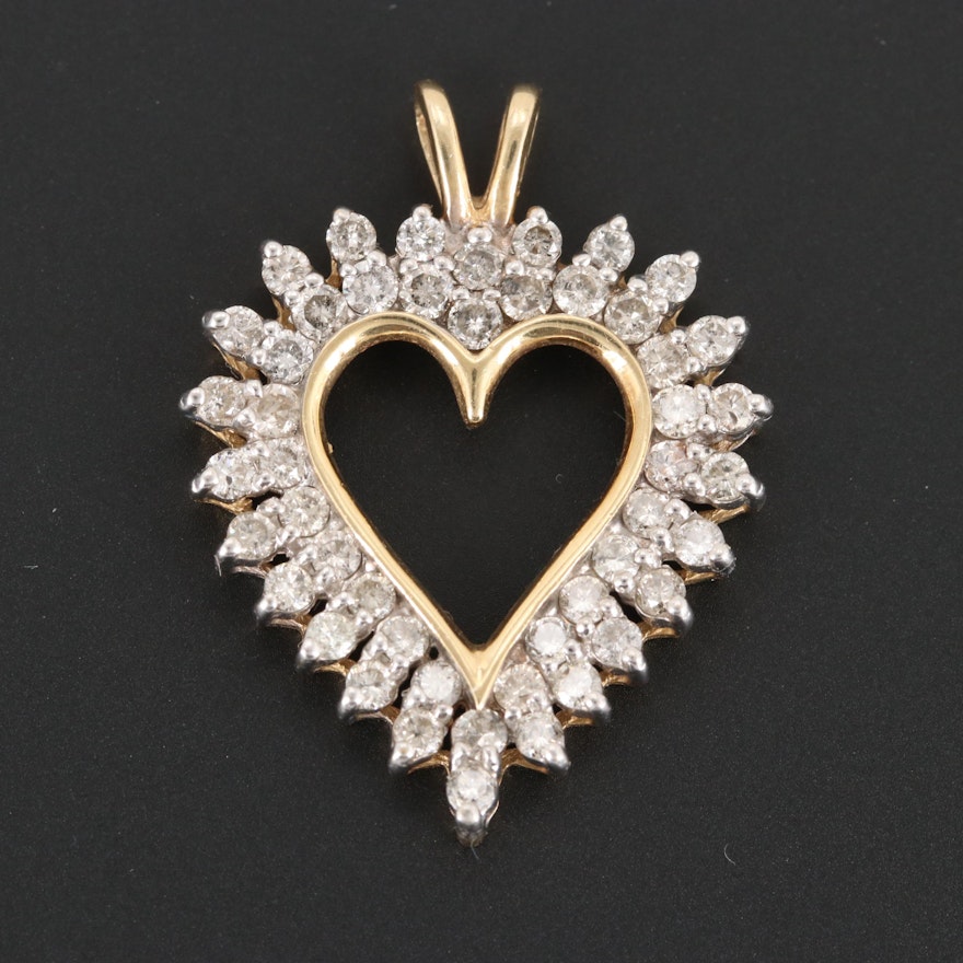 14K Yellow Gold 1.75 CTW Diamond Open Heart Pendant