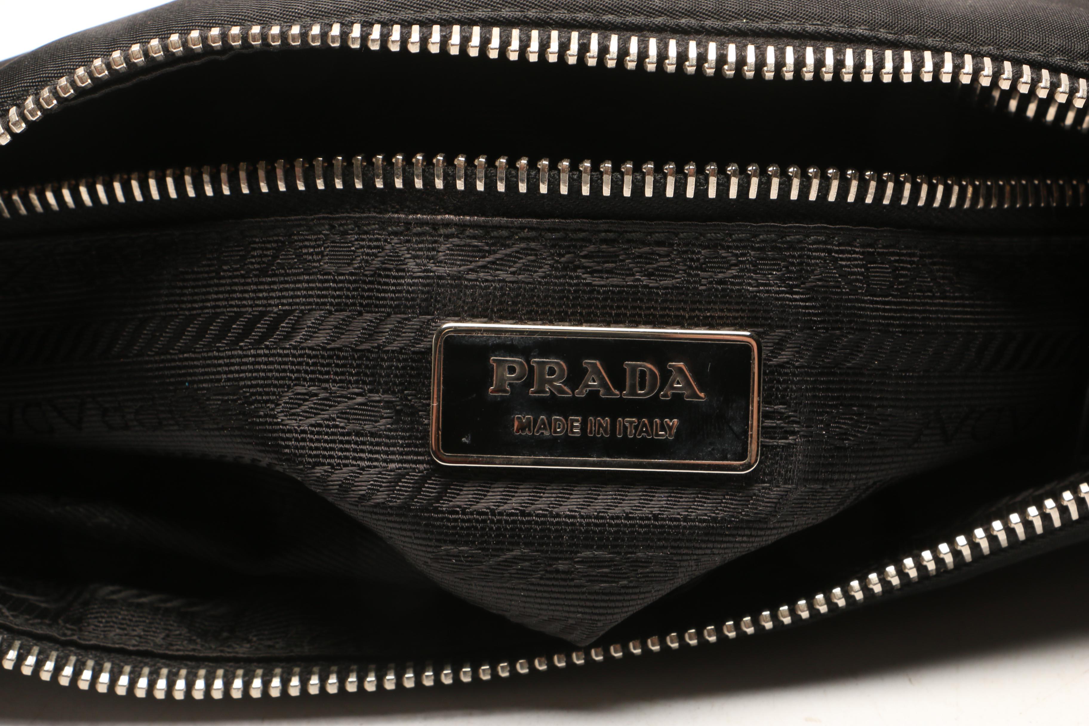Prada Black Nylon Pochette Bag with Prada Robot Keychain