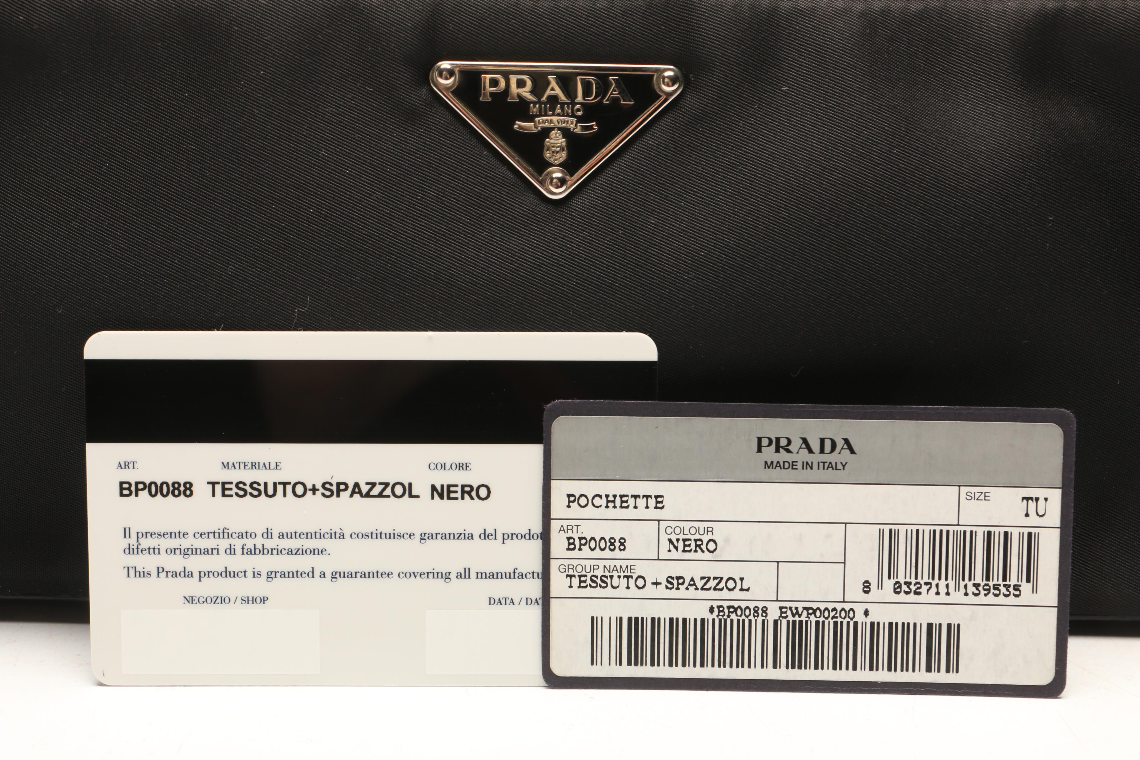 Prada Black Nylon Pochette Bag with Prada Robot Keychain