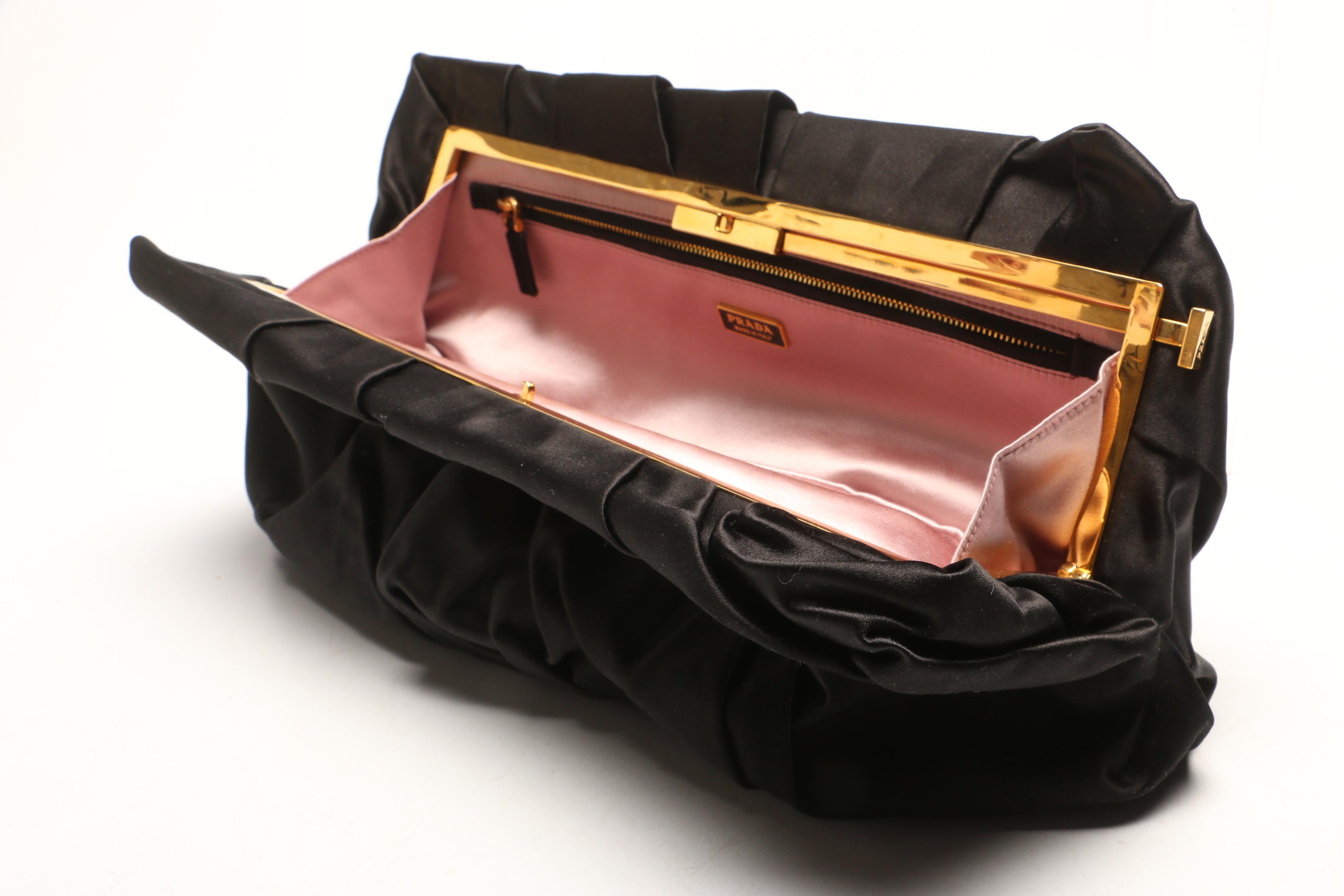 Prada Raso Nero Black Satin Pochette Clutch