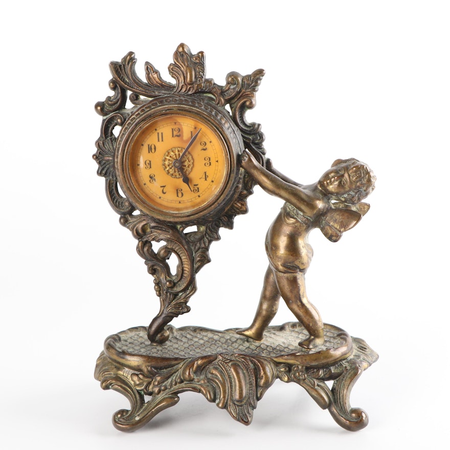 Baroque Revival Style Bronze Putti Mantel Clock, circa 1900