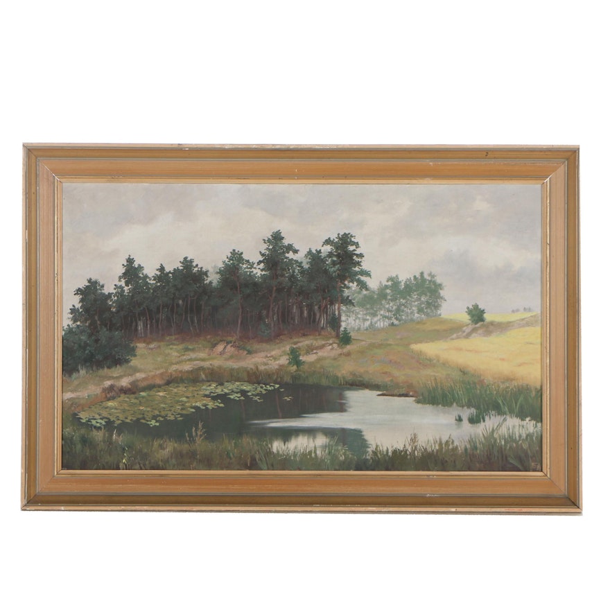 F.D. 1977 Oil Painting of an Impressionistic Landscape