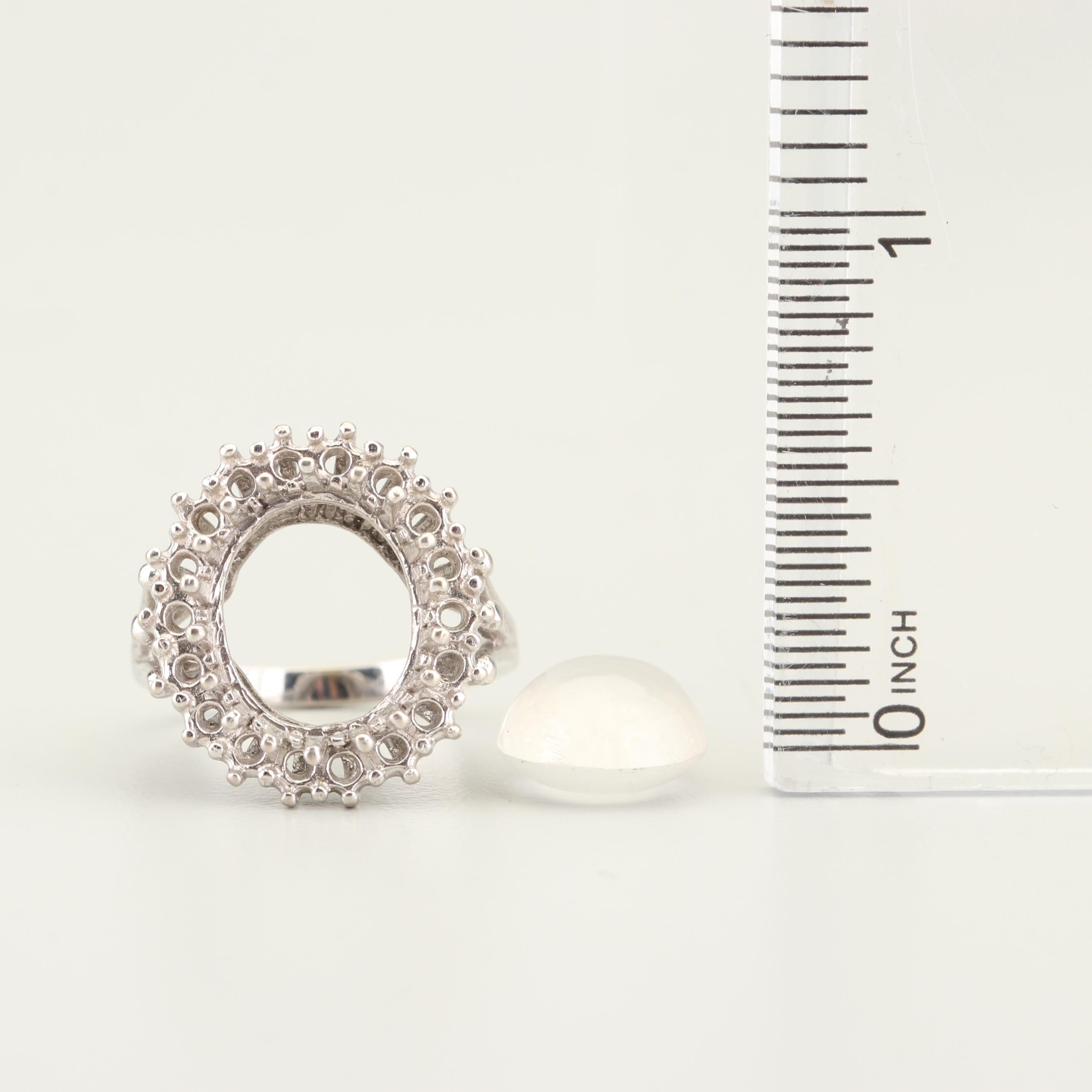 14K White Gold Semi-Mount Ring with 4.92 CT Loose Moonstone
