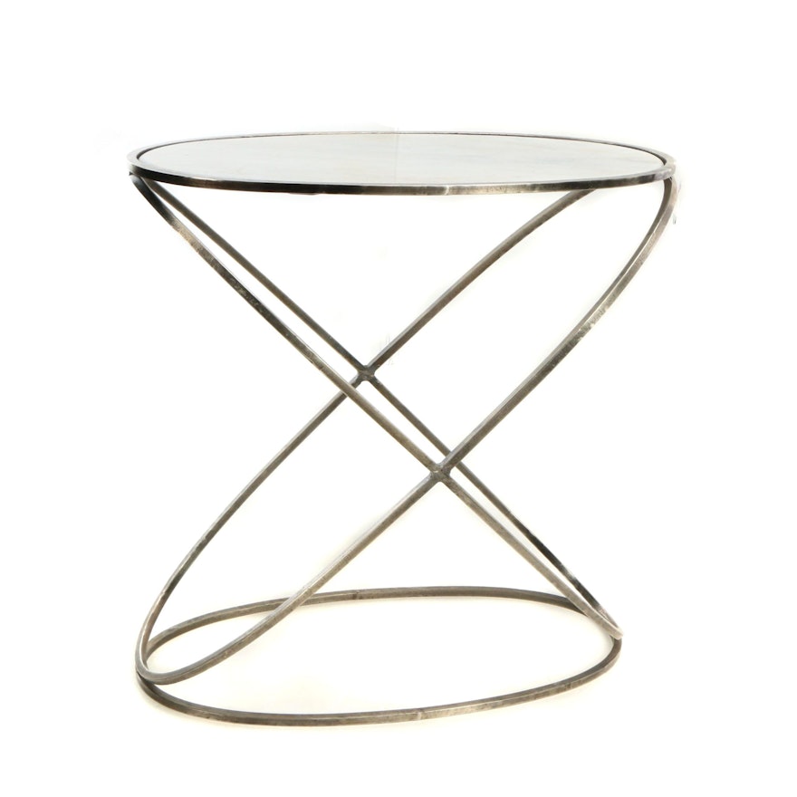 Modern "Manchester" Silver Tone Metal and Marble Console Table