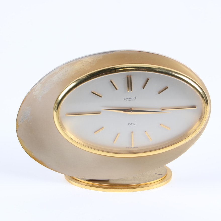 Looping 15 Jewel Eight Day Alarm Clock, Mid-Century