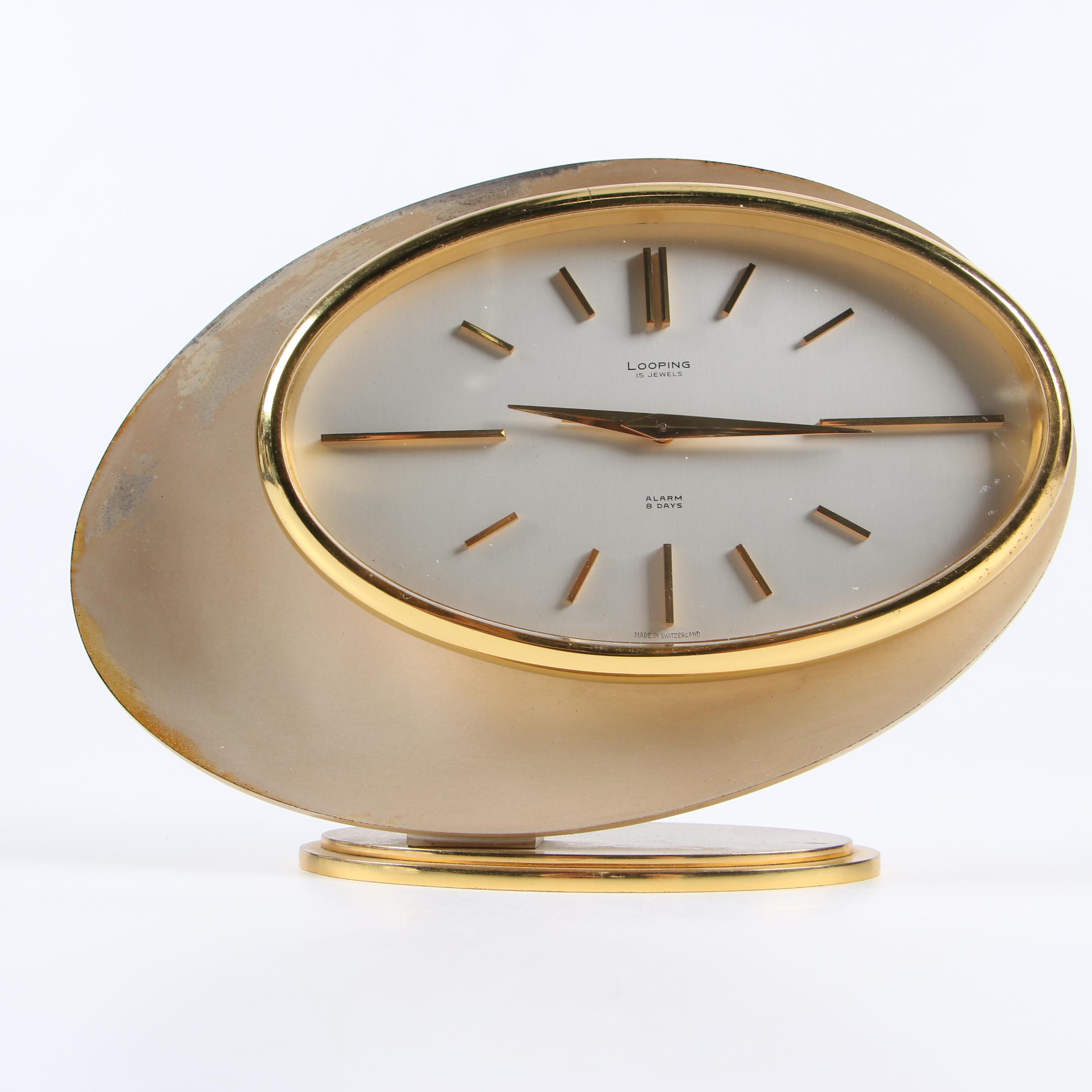 Looping 15 Jewel Eight Day Alarm Clock, Mid-Century