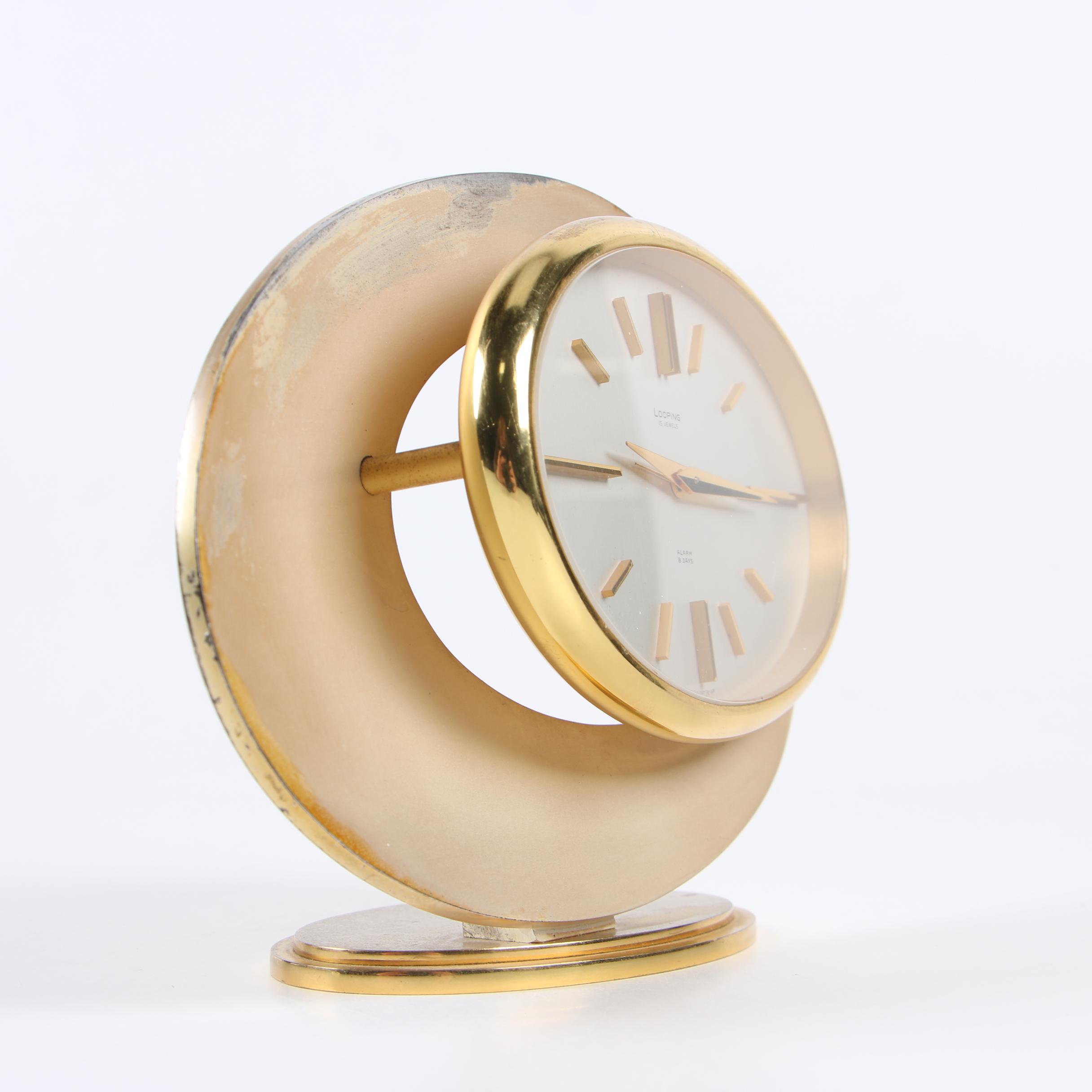 Looping 15 Jewel Eight Day Alarm Clock, Mid-Century